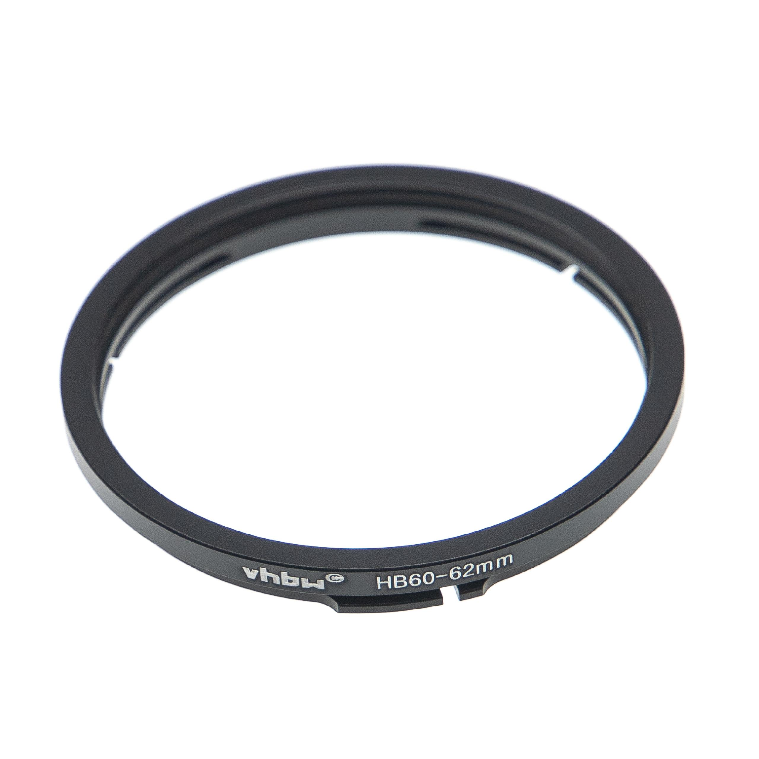 Ein schwarzer Metallring mit der Aufschrift 'vhbw HB60-62mm'. Er ist auf weißem Hintergrund isoliert.