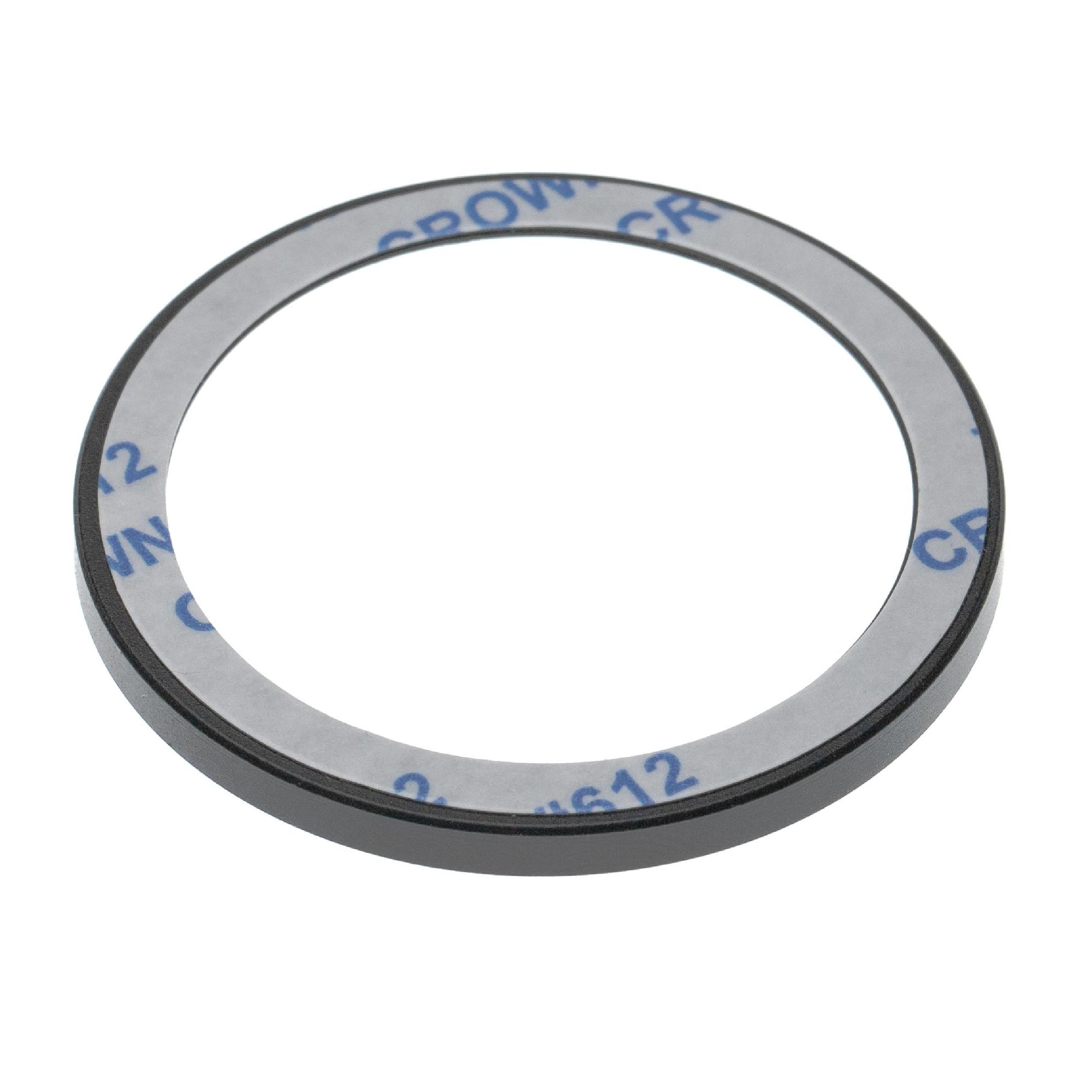 Ein schwarzer Ring mit einem grauen Innenkreis. Der graue Kreis hat blauen Text mit der Aufschrift 'CROWN' und den Zahlen '2' und '12'.