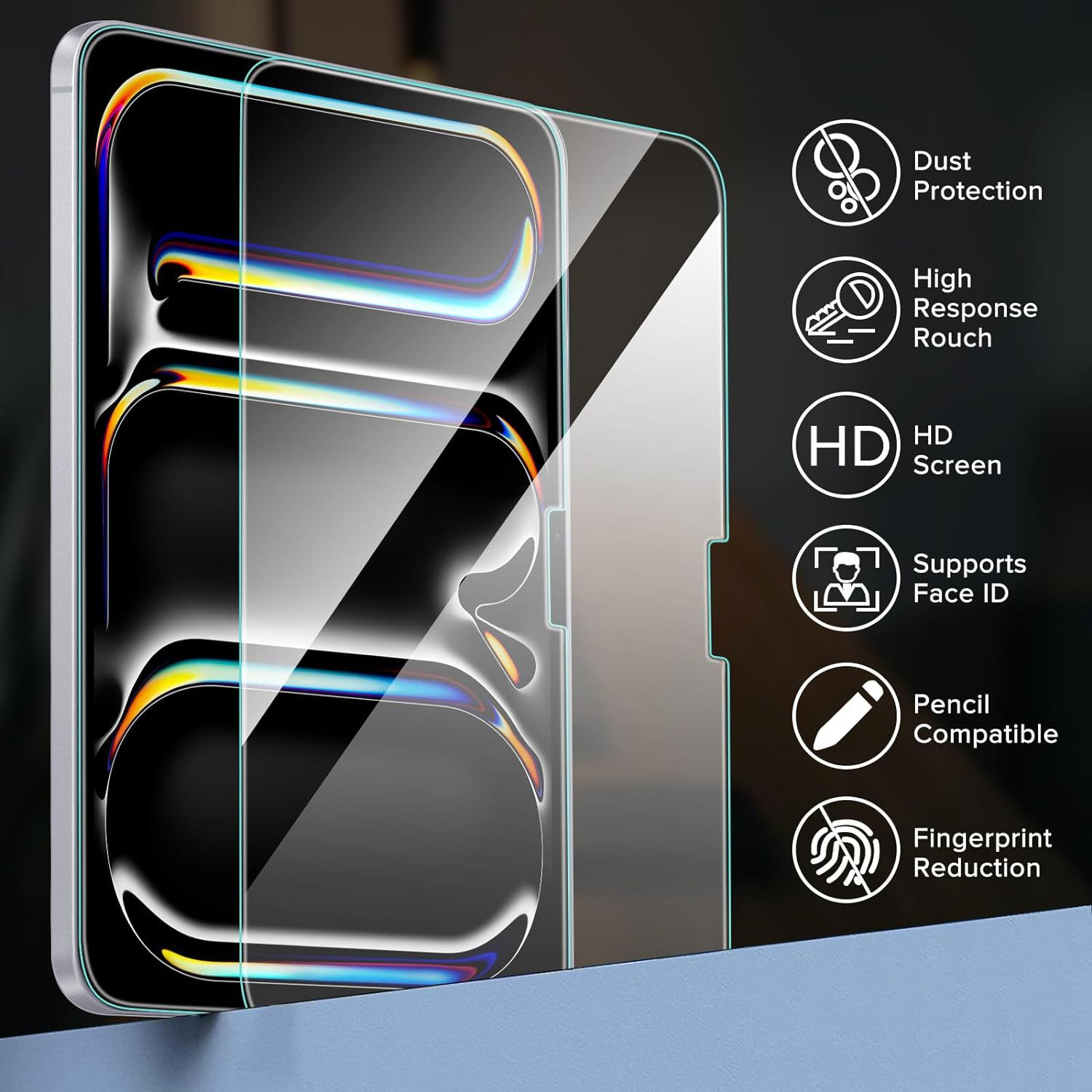 Een schermbeschermer voor telefoons. Kenmerken: stofbescherming, hoge respons, HD-scherm, Face ID-ondersteuning, pen & vingerafdrukvermindering.