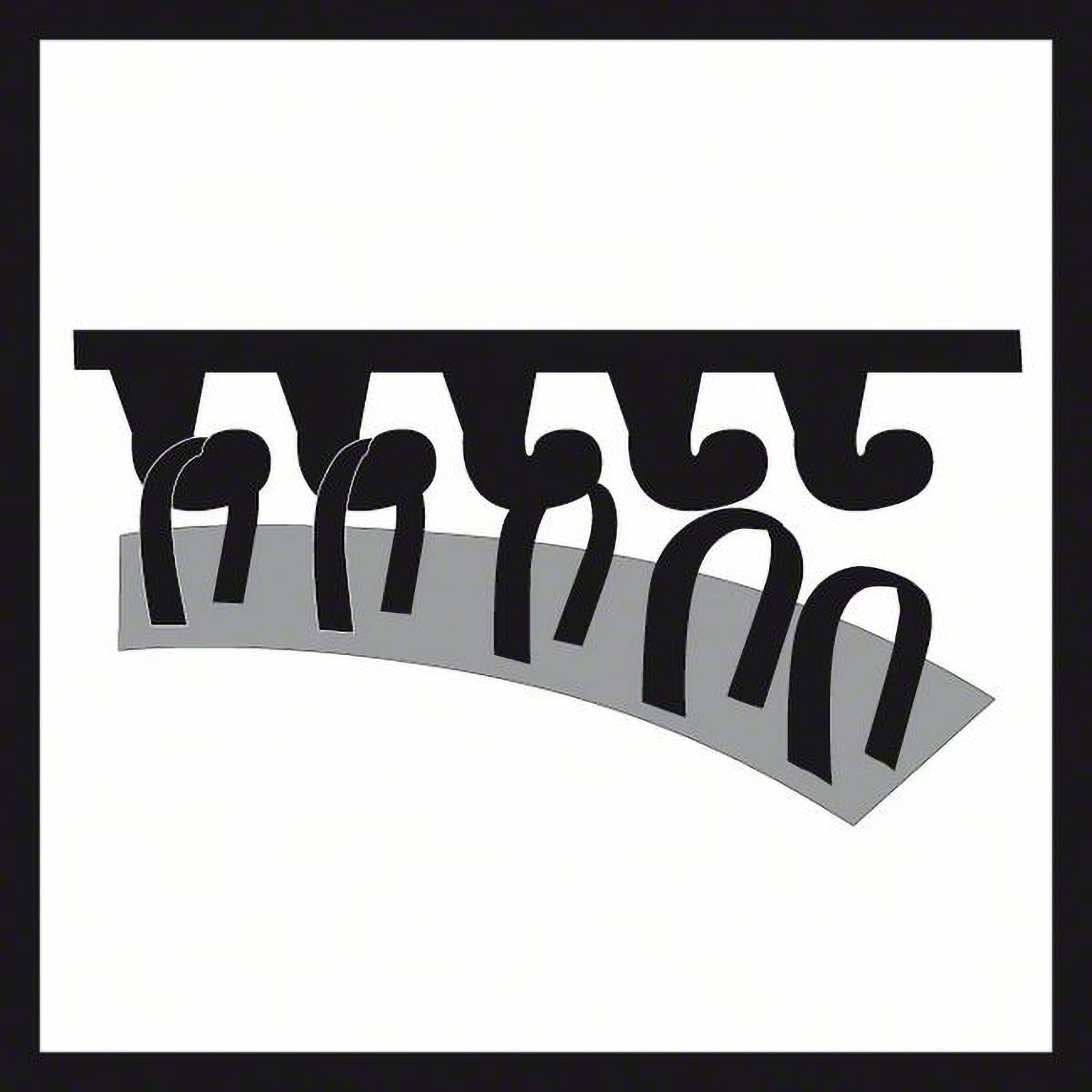 Design astratto nero. In alto una serie di forme curve. Sotto, archi neri su una piattaforma grigia curva.