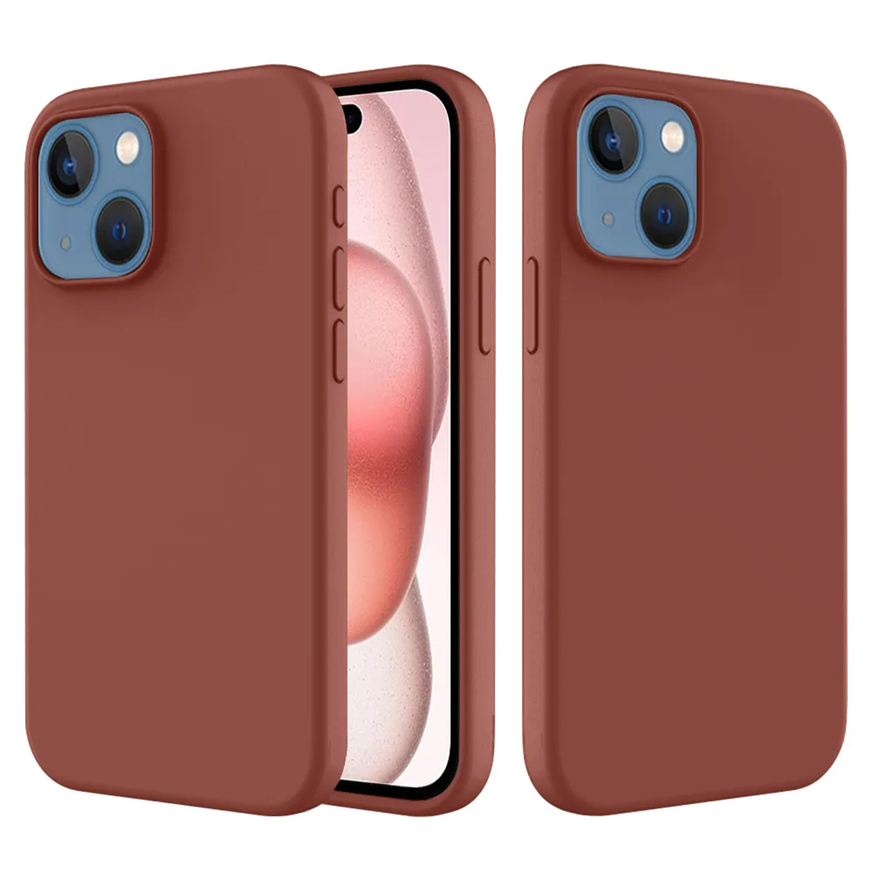 Drie bordeauxrode telefoonhoesjes. Eén hoesje is open en toont het scherm. De andere twee hoesjes zijn gesloten.