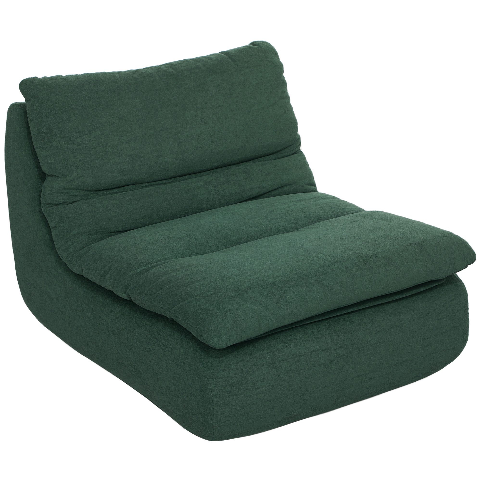 Una poltrona verde scuro dall'aspetto confortevole. Ha seduta e schienale imbottiti, progettati per il relax, su sfondo bianco.