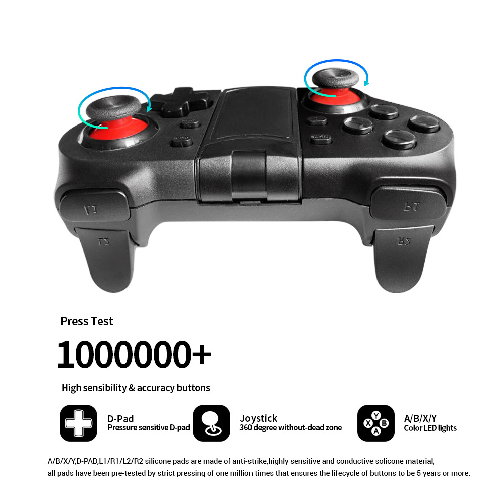 Ein schwarzer Gamecontroller mit roten Akzenten auf den Joysticks. Er hat Knöpfe, ein Steuerkreuz und ein Tastenlayout.