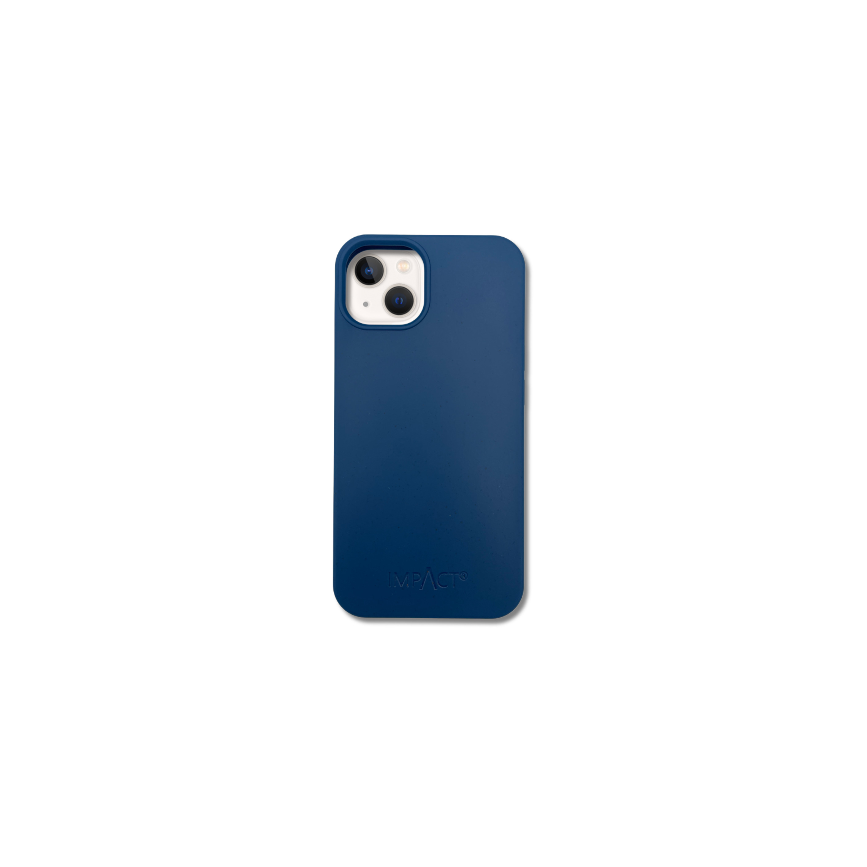 Una custodia per telefono blu scuro con la scritta 'IMPACT', isolata su sfondo bianco.