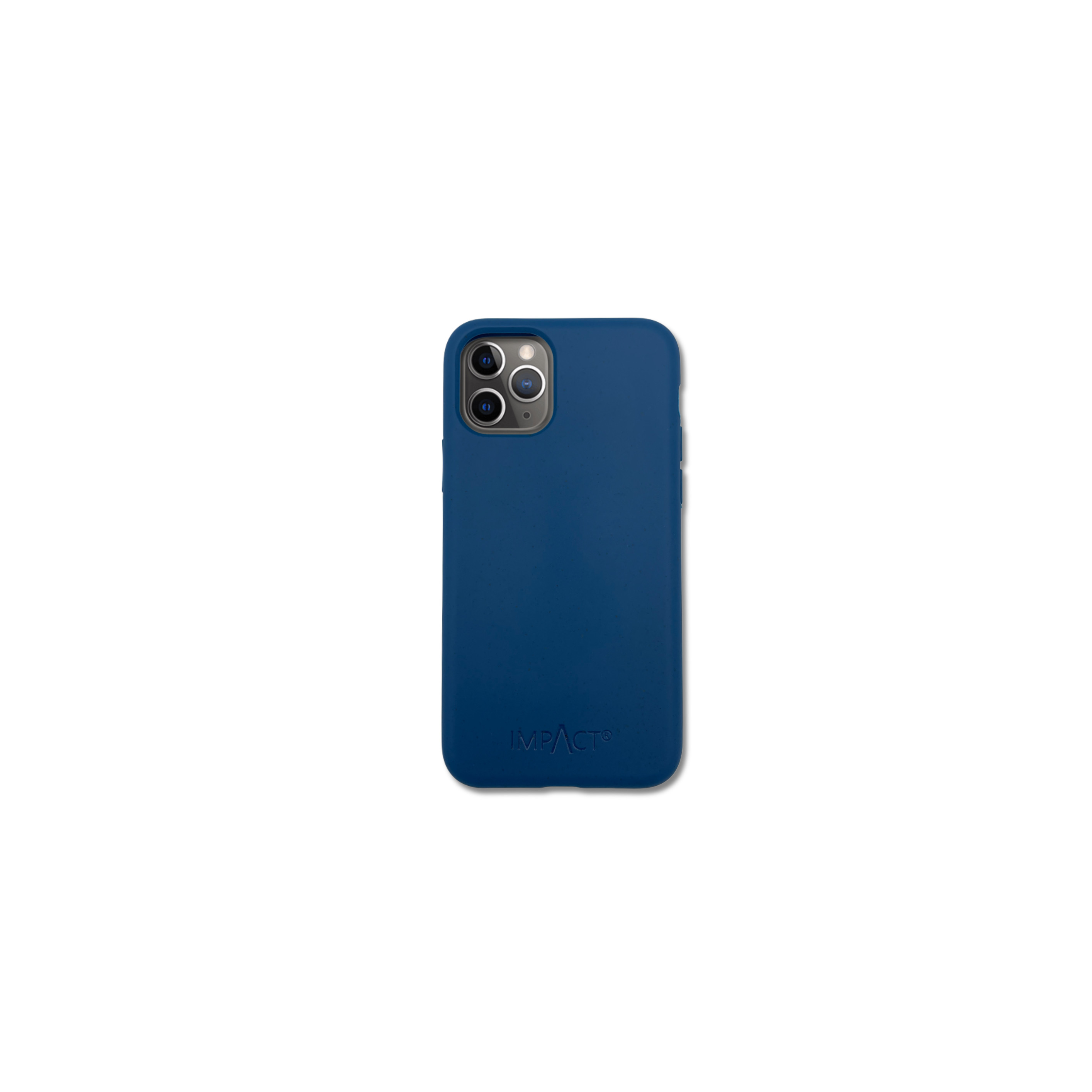 Una custodia blu per telefono con il marchio IMPACT, su sfondo bianco.