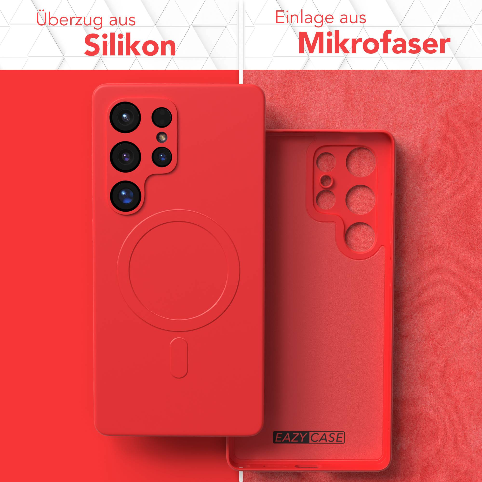 Rote Handyhülle und Innenteil. Silikonabdeckung, Mikrofaser innen. Eazy Case Logo sichtbar.