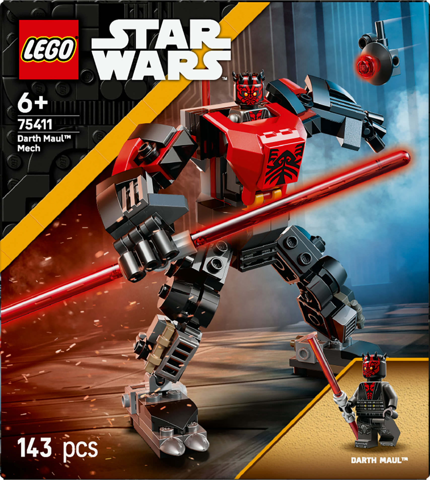 Scatola del set LEGO Star Wars. È presente Darth Maul Mech, con un mech rosso e nero e una minifigure.