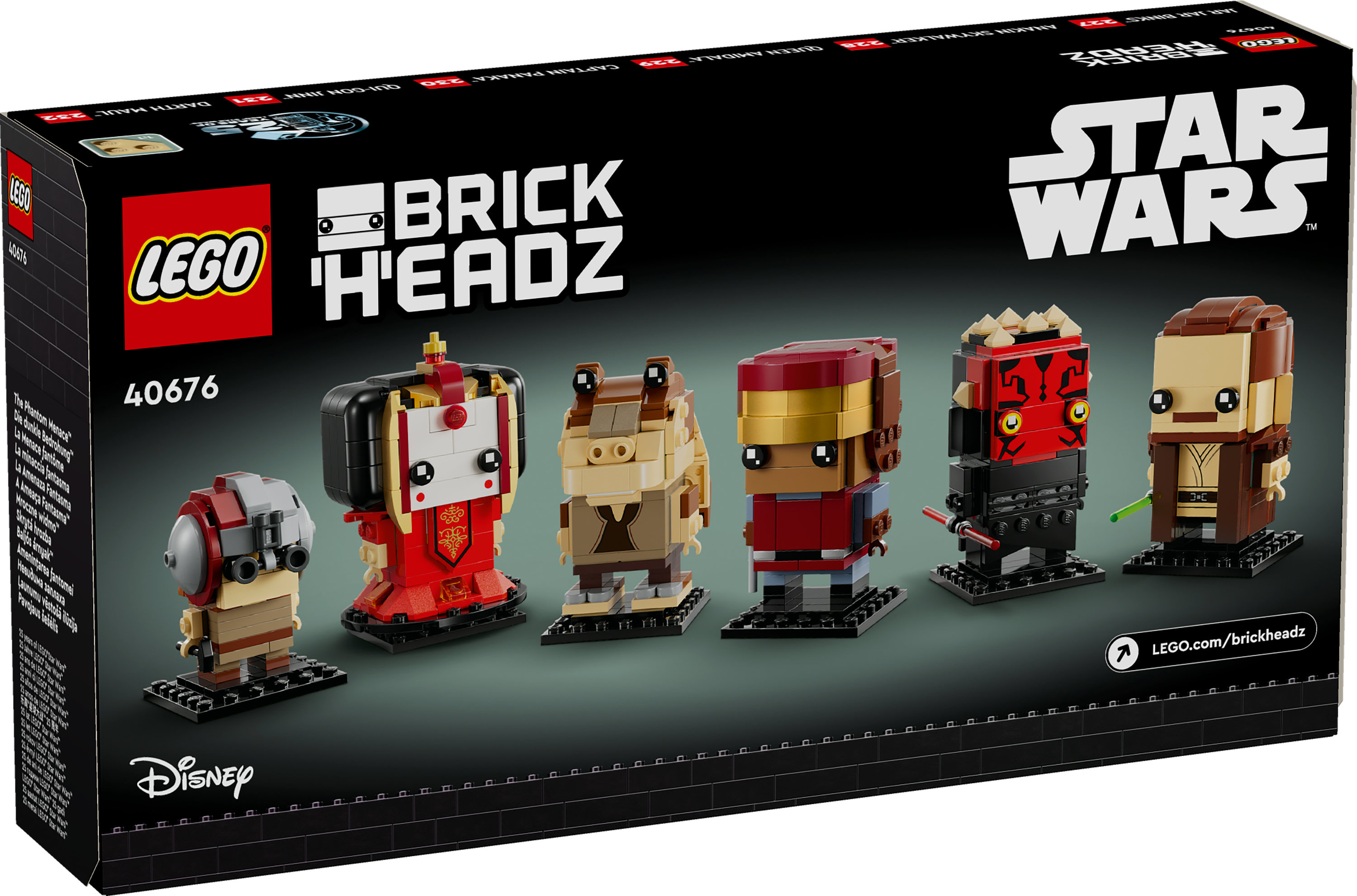 LEGO BrickHeadz Star Wars Set-Box. Enthält sechs Charakterfiguren: Darth Maul, Qui-Gon Jinn, Jar Jar Binks und mehr.