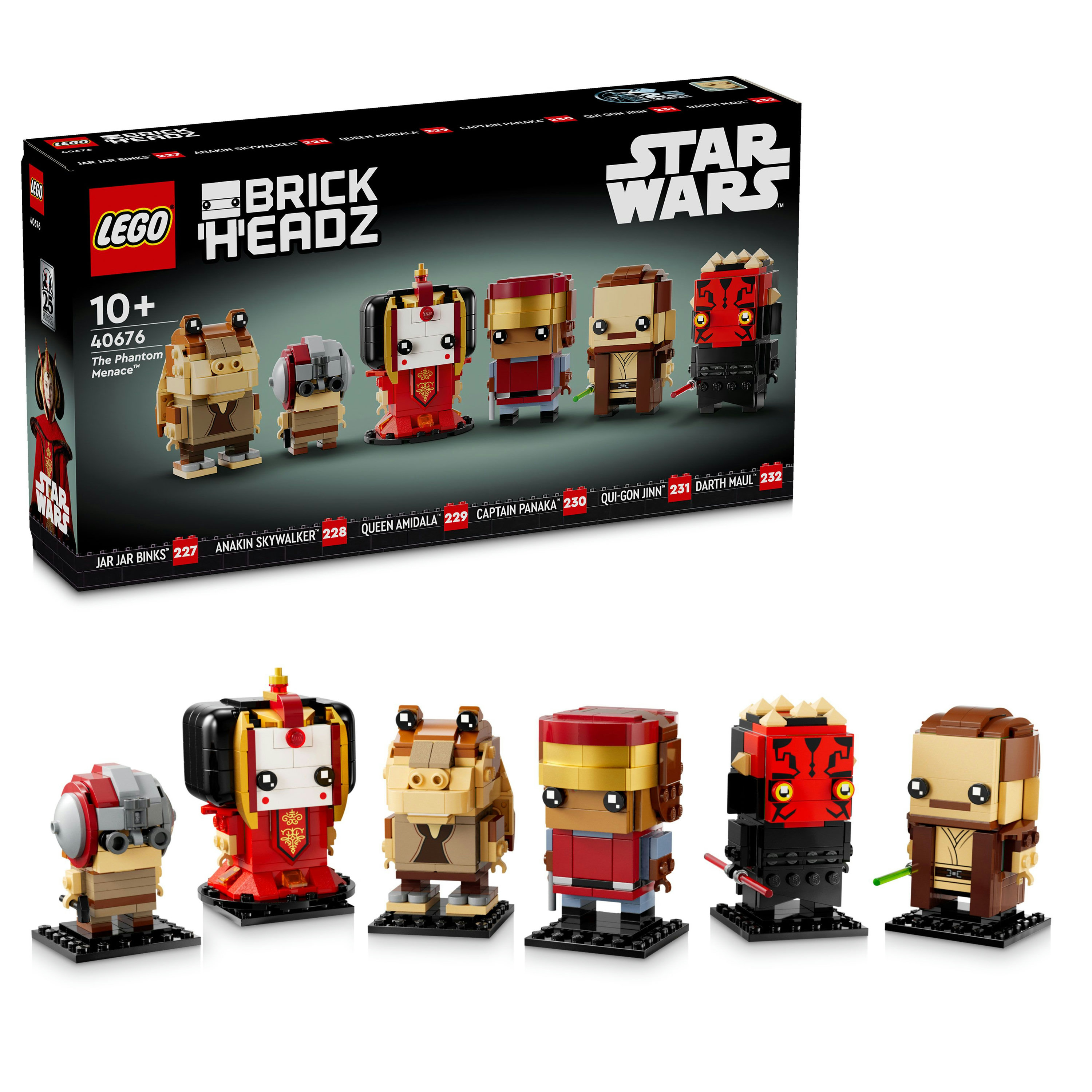 Lego BrickHeadz Set mit Star Wars Figuren: Jar Jar Binks, Anakin Skywalker, Queen Amidala, Captain Panaka, Qui-Gon Jinn und Darth Maul.