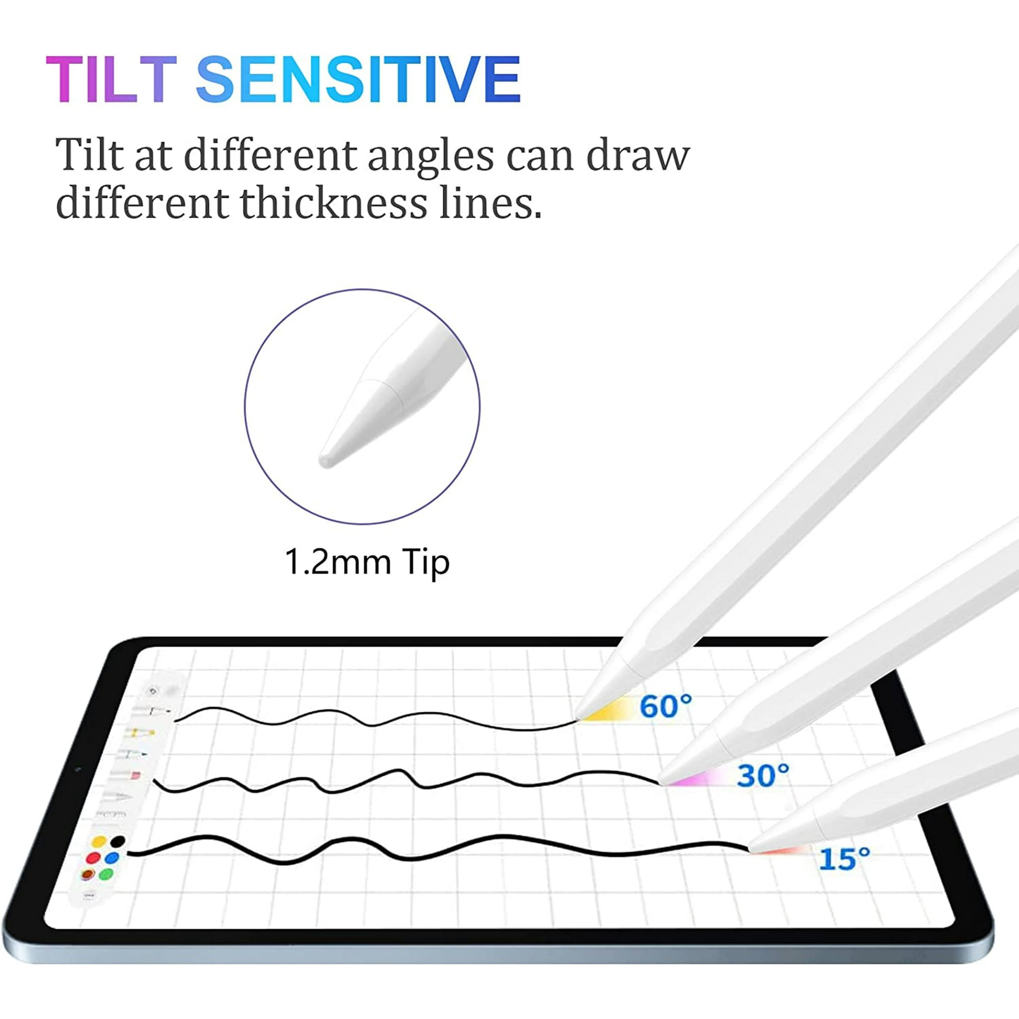 Das Bild zeigt ein Tablet mit Linien unterschiedlicher Dicke, die mit einem Stift gezeichnet wurden. Der Stift ist neigungsempfindlich.