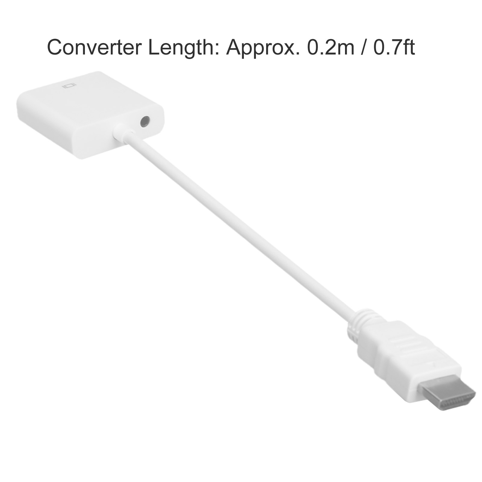 Ein weißer HDMI-Adapter mit Kabel. Der Adapter ist rechteckig, das Kabel weiß und der Stecker silber.