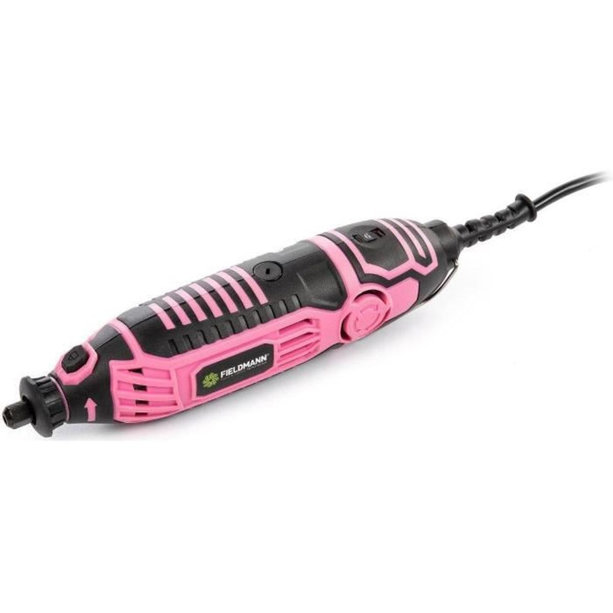 Ein rosa-schwarzes Fieldmann-Rotationswerkzeug mit Netzkabel. Es befindet sich auf weißem Hintergrund.