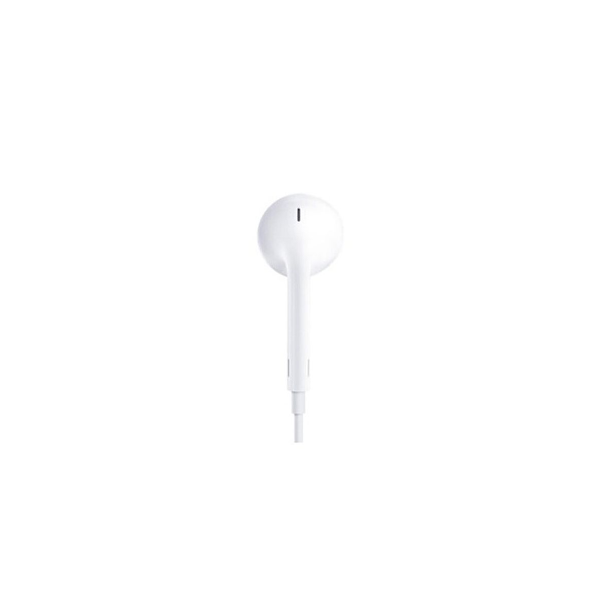 Un auricolare bianco con un lungo stelo è centrato su uno sfondo bianco. L'auricolare è semplice ed elegante.