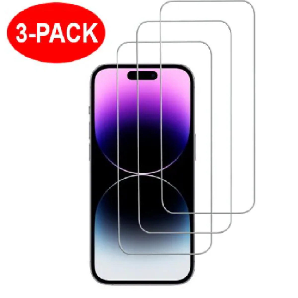 Ein Smartphone mit Displayschutzfolien. Ein rotes ovales Etikett mit der Aufschrift '3-PACK'.