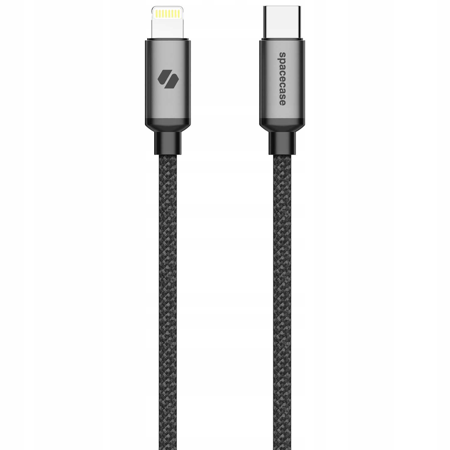 Dwa kable ładujące. Jeden ma złącze Lightning, drugi USB-C. Plecione czarne kable łączą złącza.
