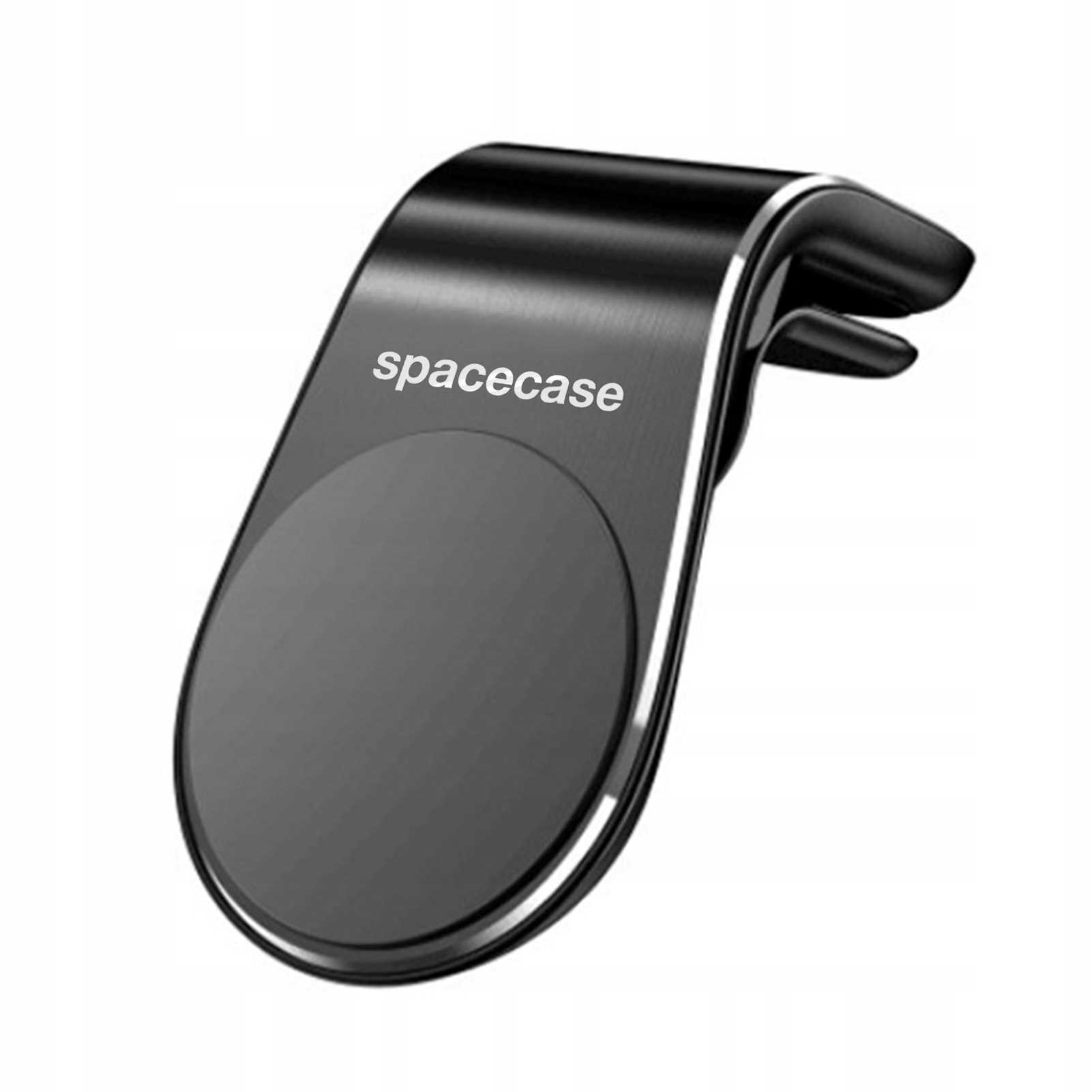 Czarny uchwyt do telefonu samochodowego z napisem 'spacecase'. Ma zaokrąglony kształt i jest na białym tle.