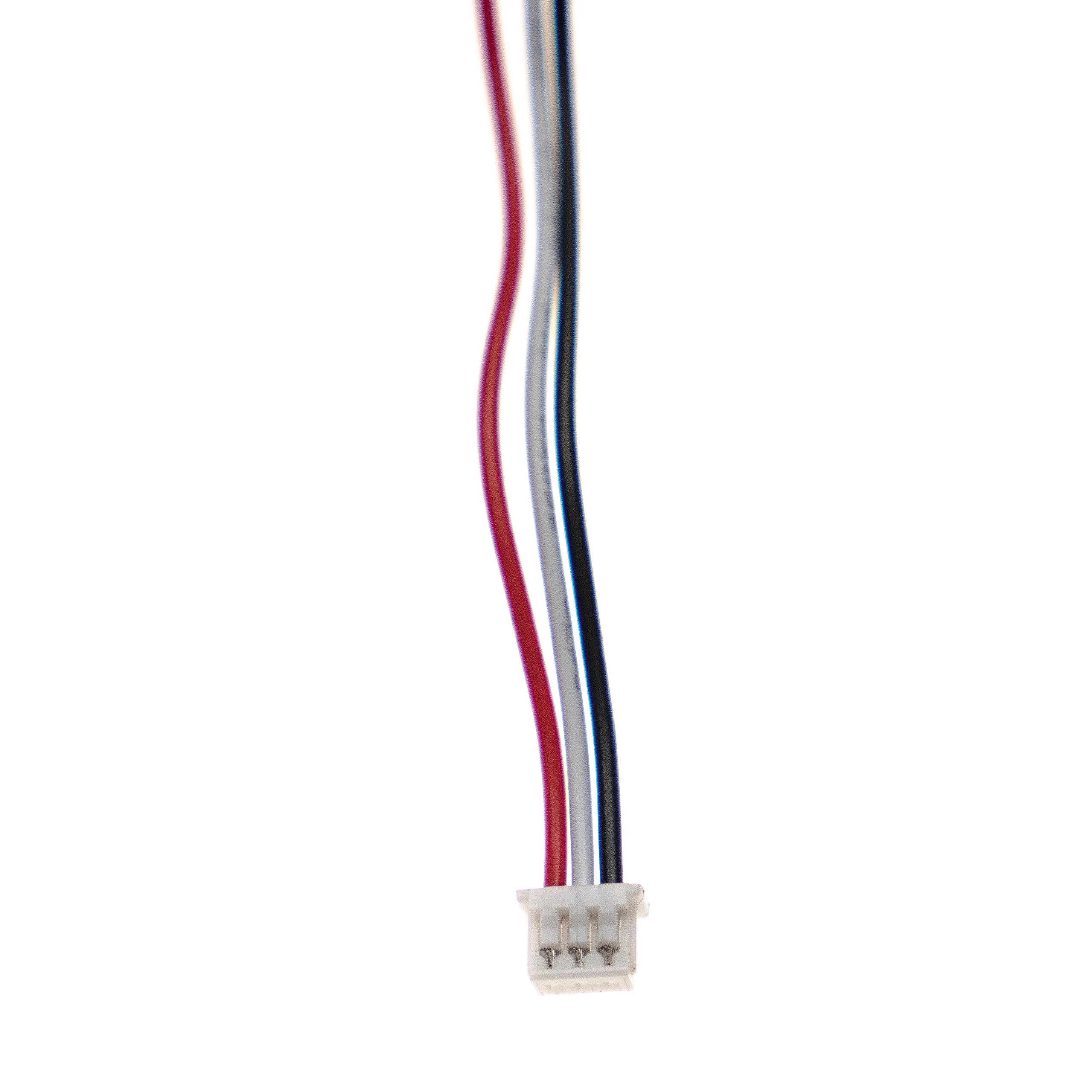 Das Bild zeigt einen weißen Stecker mit vier Drähten: rot, weiß und schwarz vor weißem Hintergrund.