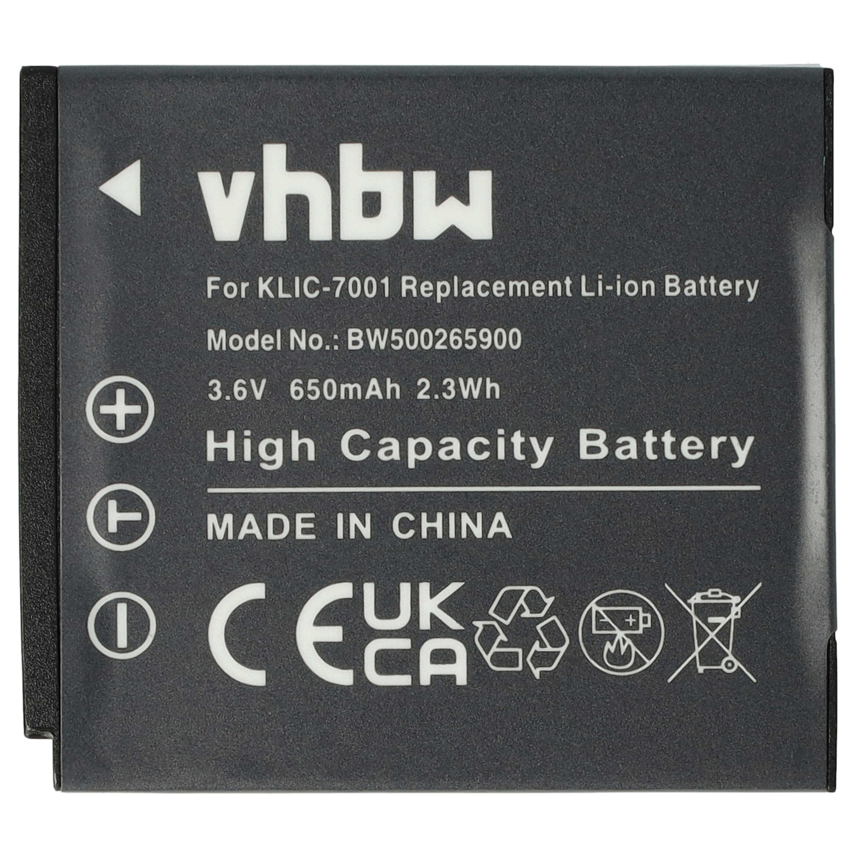 Ein schwarzer Akku mit weißem Text. Es steht 'vhbw', 'High Capacity Battery' und andere Spezifikationen.