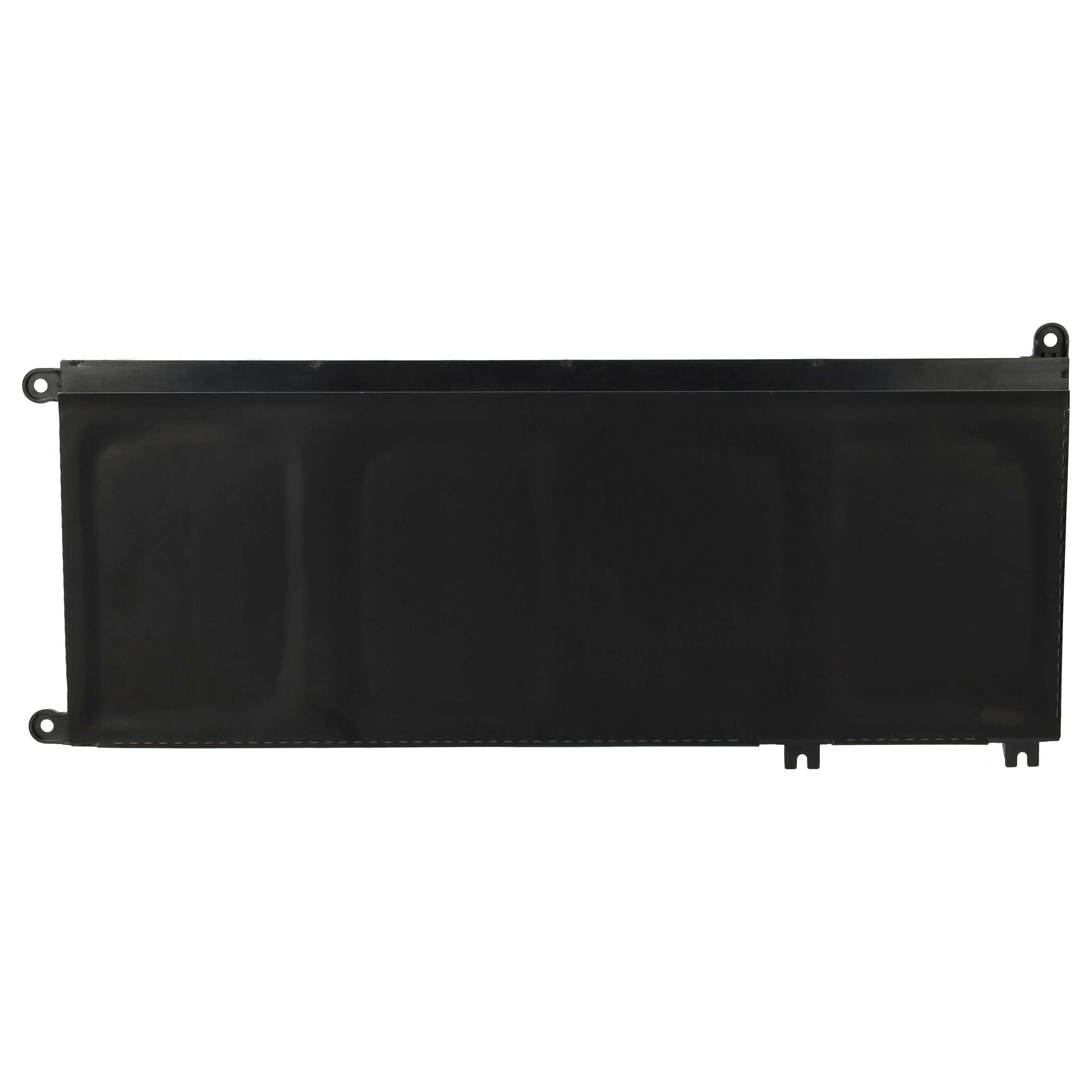 Ein schwarzer Laptop-Akku auf weißem Hintergrund, rechteckig, mit zwei Haken.