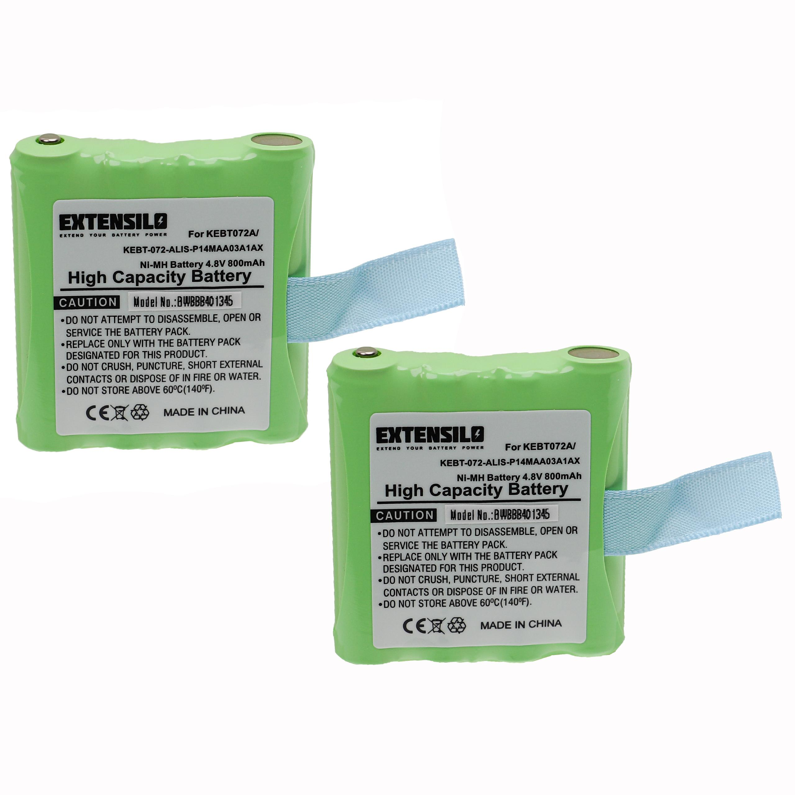Zwei grüne Batterien mit Etiketten und Vorsichthinweisen. Hellblaue Bänder sind an den Seiten befestigt. Weißer Hintergrund.