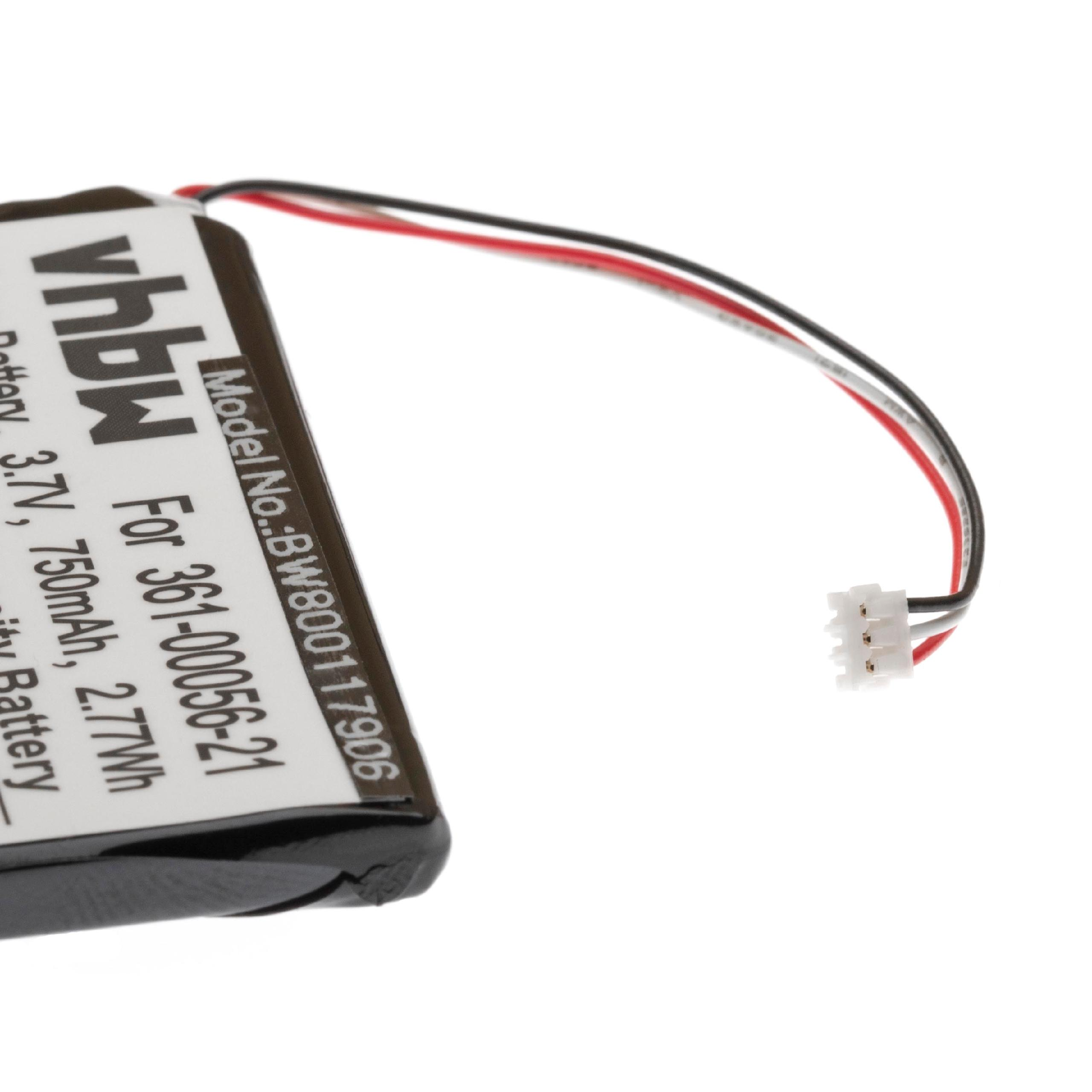 Batterie mit schwarzen und roten Drähten, die an einem weißen Stecker befestigt sind. Die Batterie hat Text, einschließlich Modellnummer und Spannung.