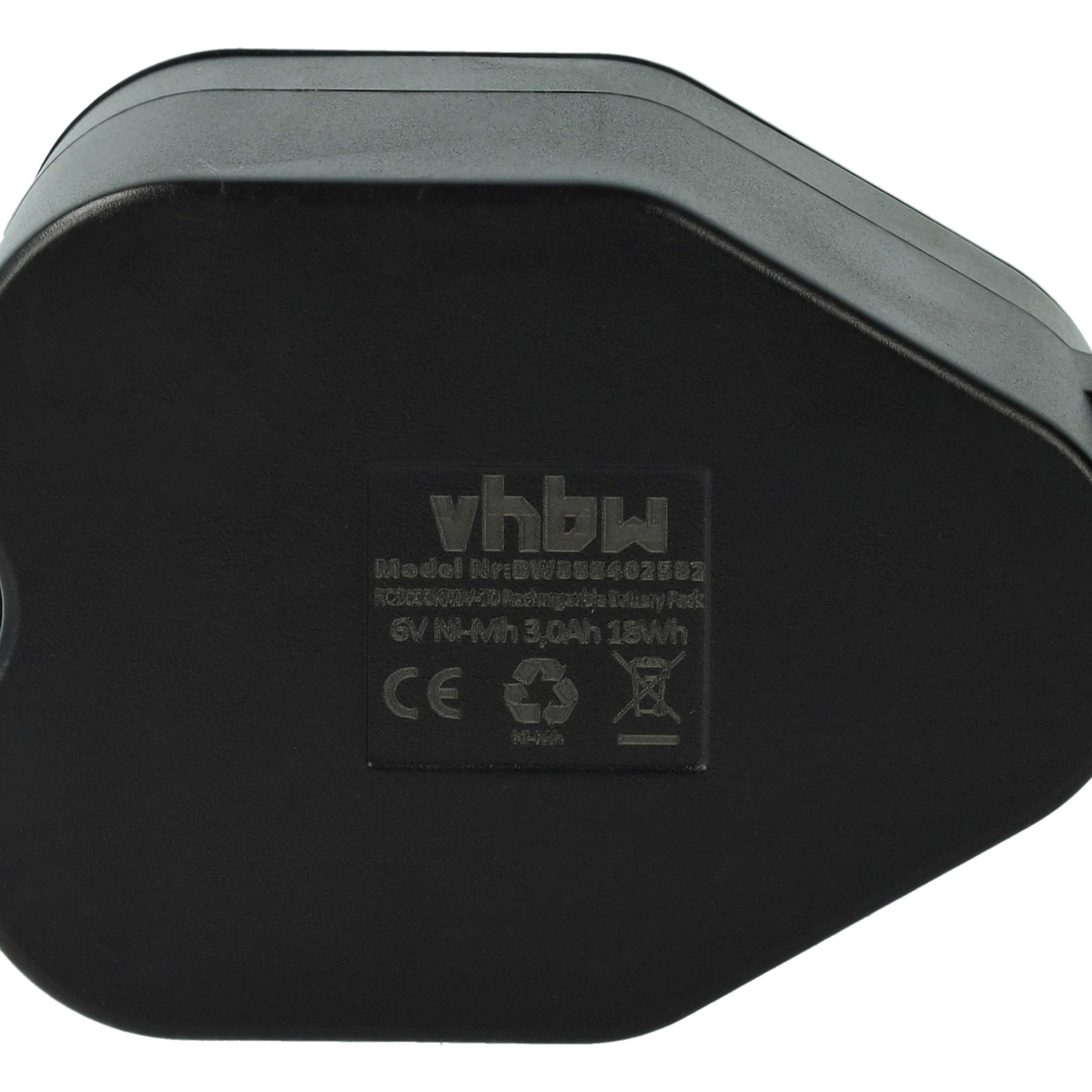 Schwarzes Akkupack mit weißem Hintergrund. Hat das Logo 'vhbw', die Modellnummer und die Spezifikationen aufgedruckt.