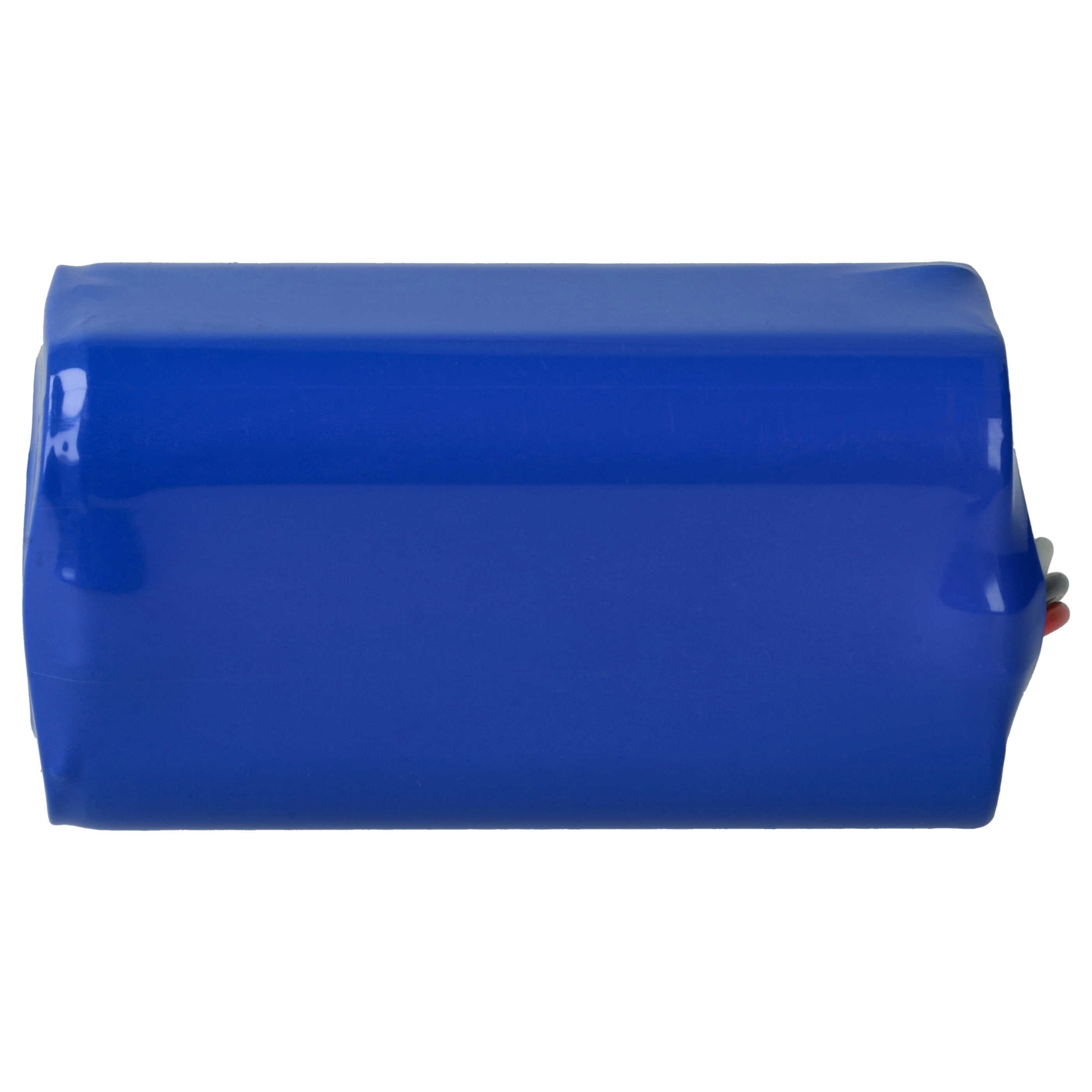 Ein blaues, rechteckiges Objekt vor weißem Hintergrund, möglicherweise eine Batterie oder ähnliche Komponente.