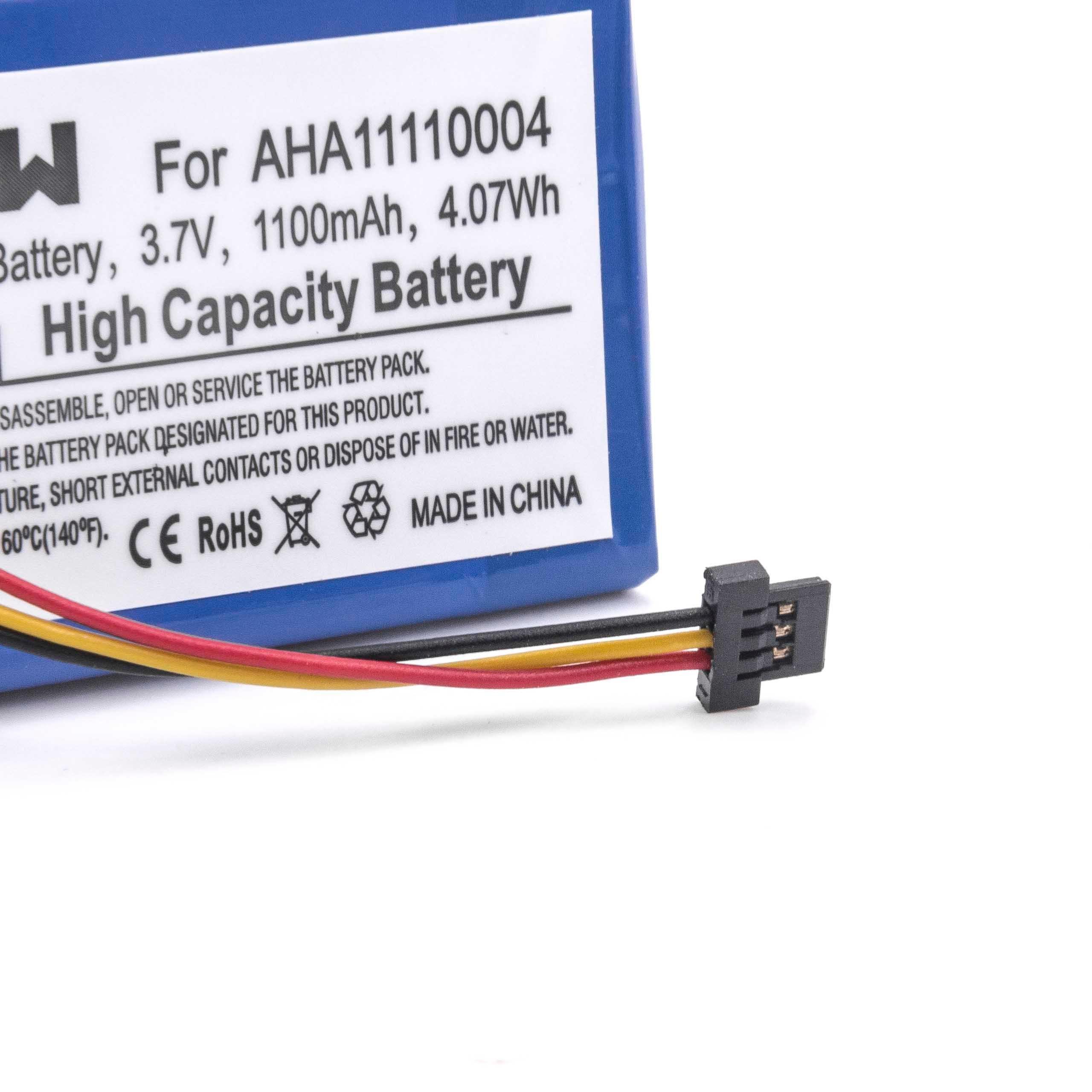 Blaue Batterie mit weißem Etikett, das Details zeigt. Drähte sind an einem schwarzen Stecker befestigt. Weißer Hintergrund.