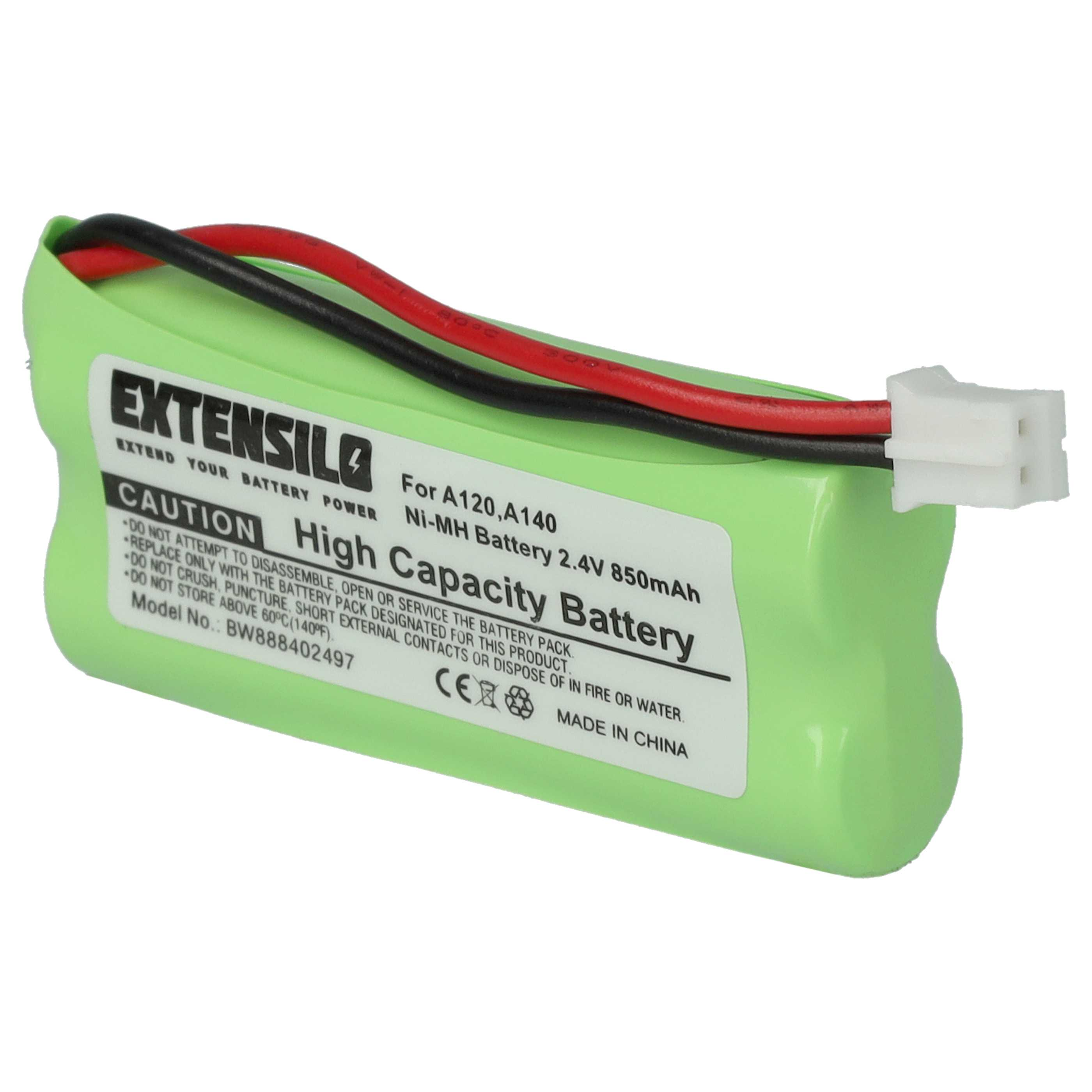 Grüner Akku mit schwarzen und roten Drähten und einem weißen Stecker. Text auf dem Akku enthält 'EXTENSILO' und 'High Capacity Battery'.