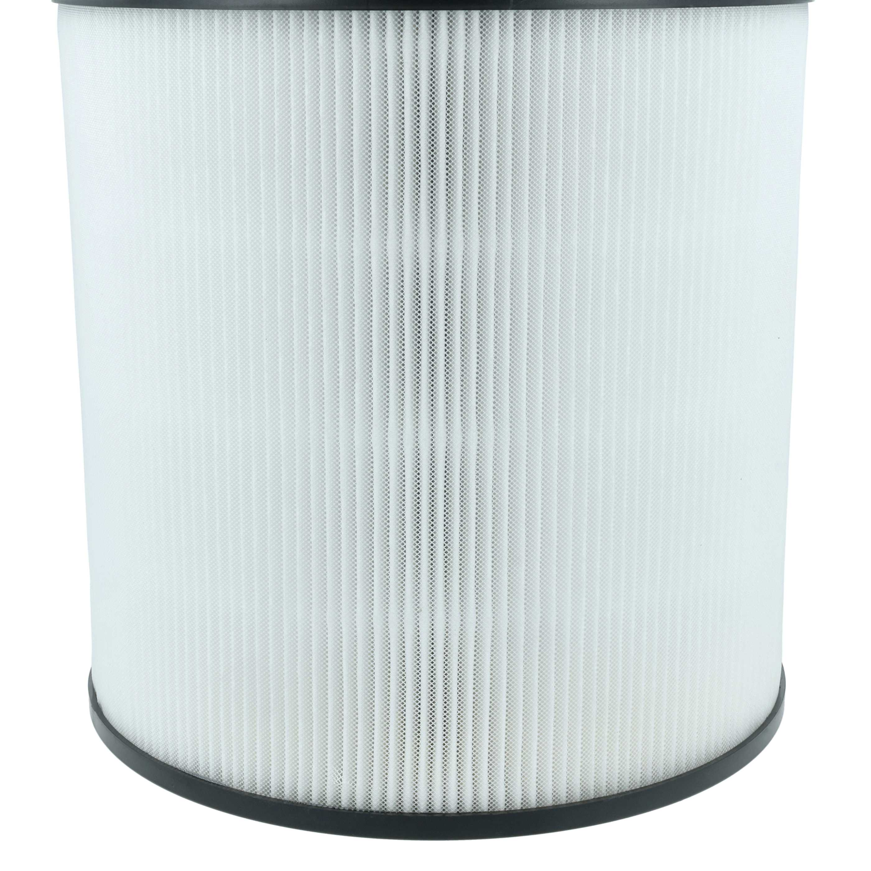Zylindrischer Luftfilter mit weißem, plissiertem Filtermedium und schwarzem Rand oben und unten, auf weißem Hintergrund.