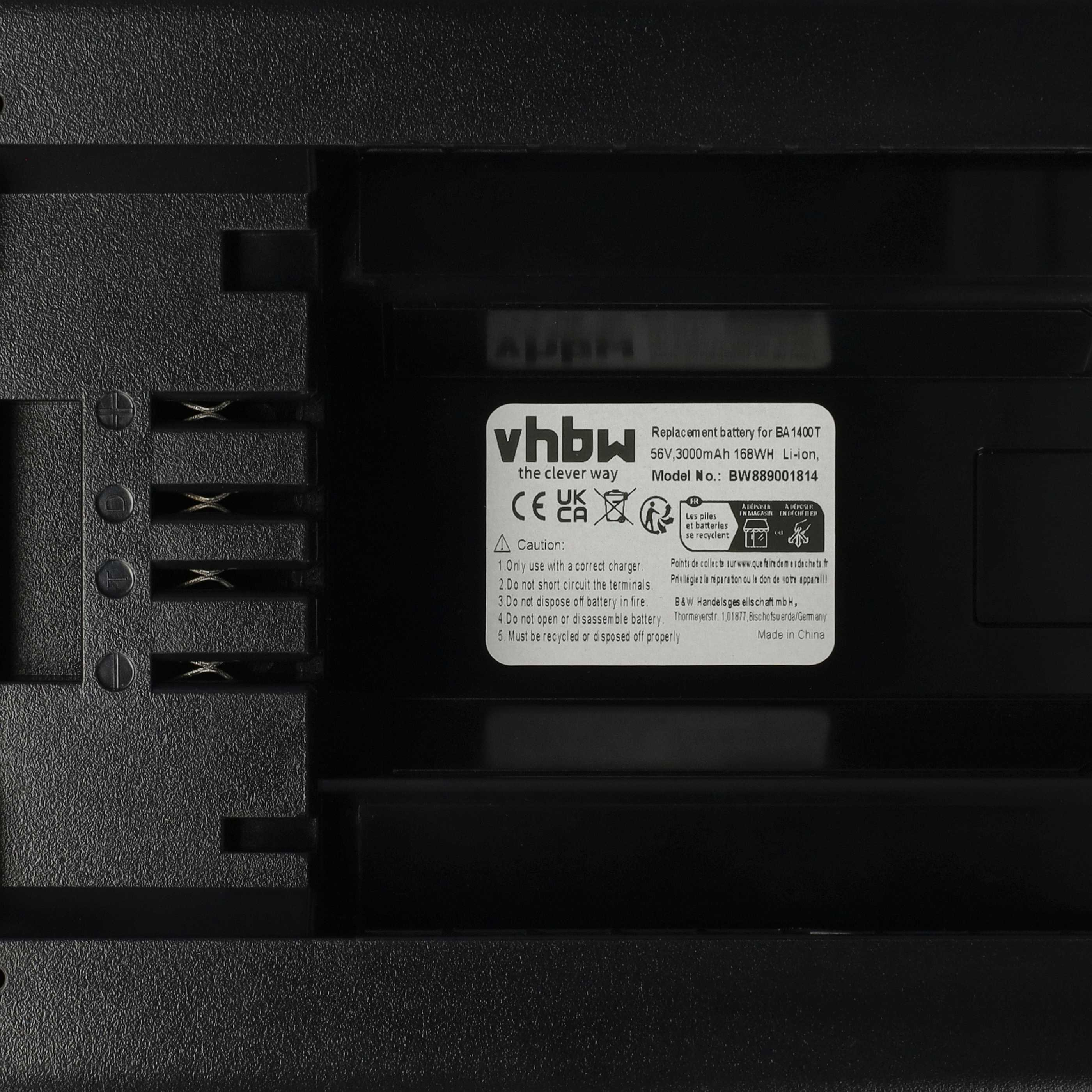 Schwarzes Batterieladegerät mit weißem Text. Die Marke ist vhbw. Text: Ersatzbatterie für BA 1400 T.