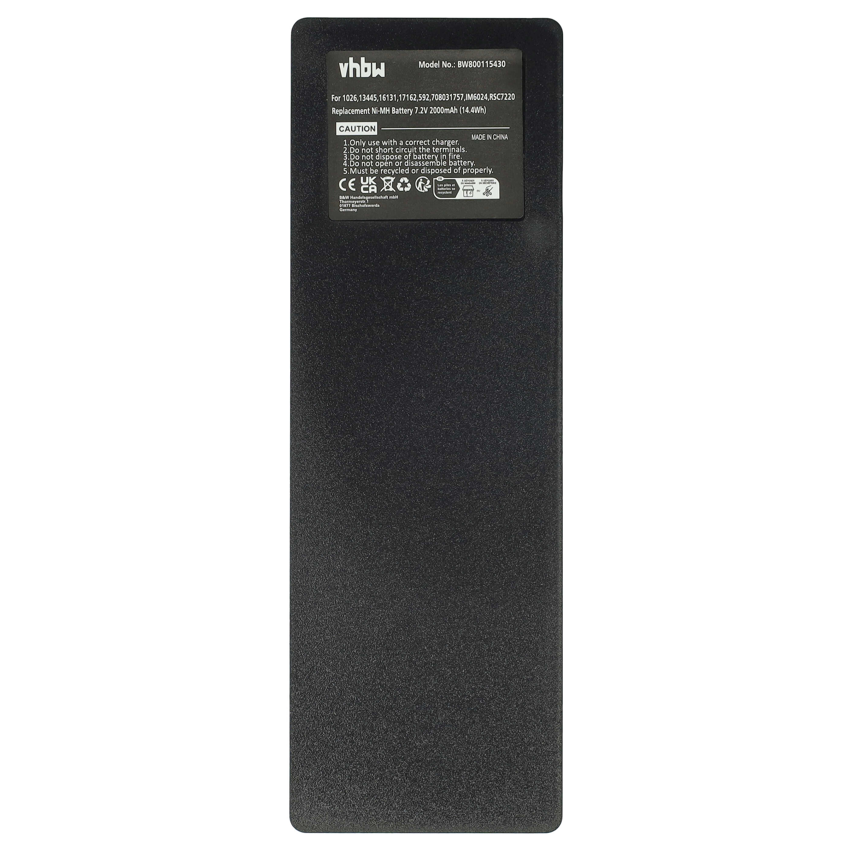 Schwarzes Akku-Pack mit weißem Text. Text enthält Modellnummer, Batteriespezifikationen und Vorsichtshinweise.