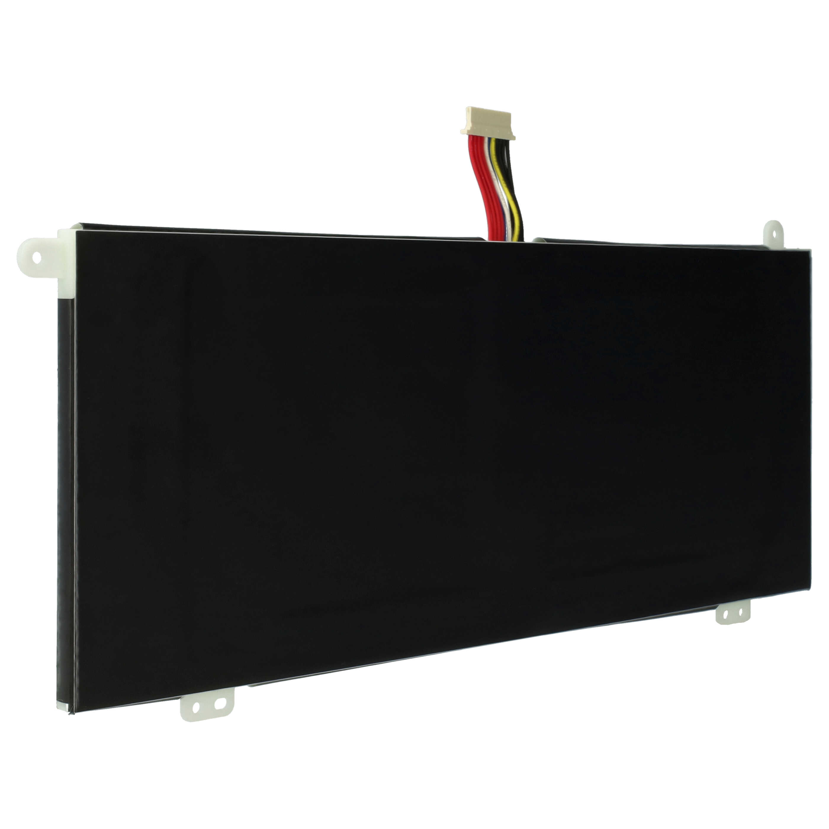 Ein schwarzes elektronisches Bauteil mit einem mehrfarbigen Drahtanschluss. Weiße Halterungen sind an der Seite.