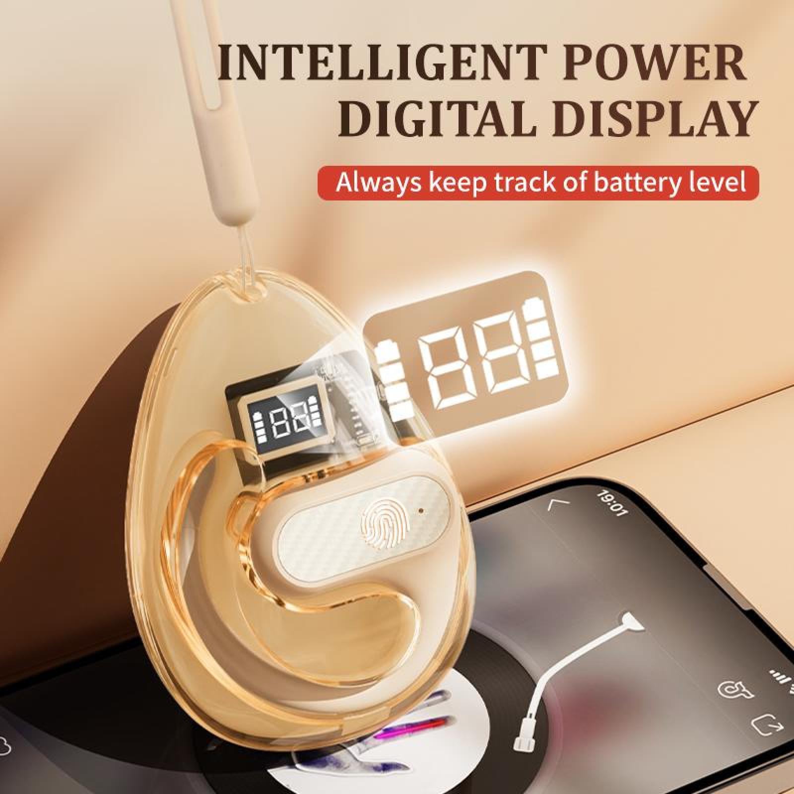 Ein digitales Anzeigegerät zeigt den Batteriestand an. Ein Telefon zeigt eine Musikoberfläche an. Das Gerät ist golden und mit einem Kabel verbunden.