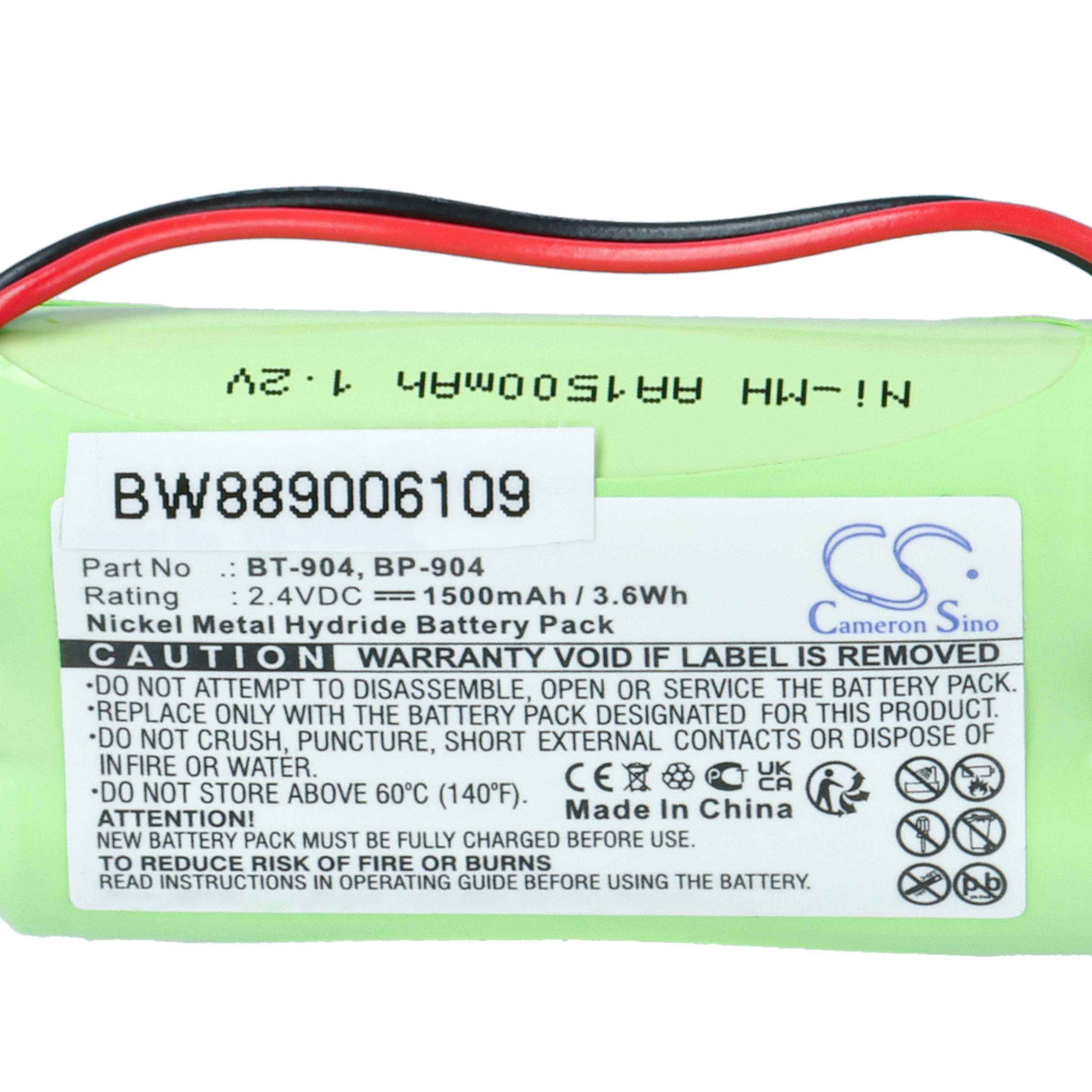 Grünes Batteriepack-Etikett mit Text, rote und schwarze Drähte. Etikettendetails: BW889006109, Vorsichtshinweise und Made in China.