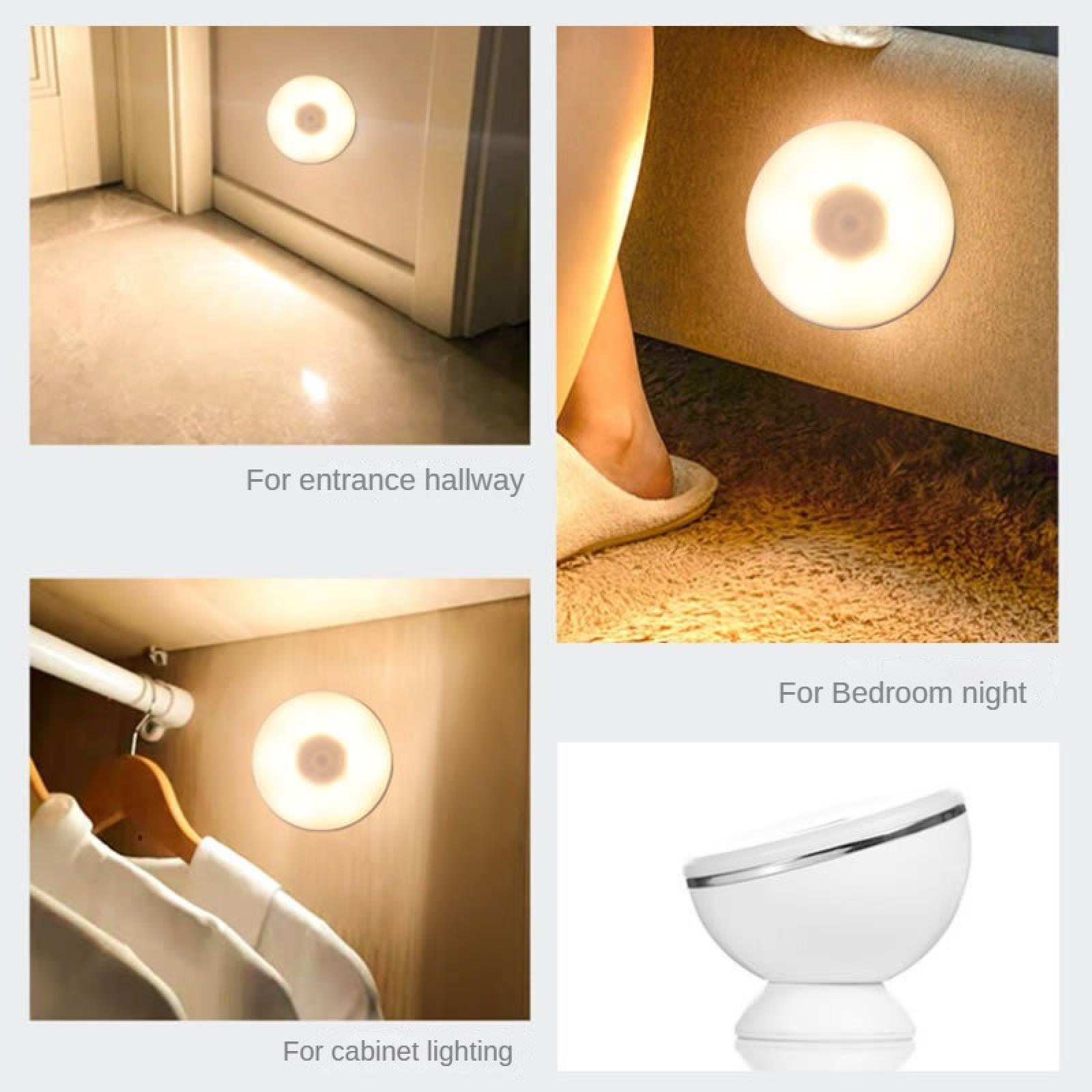 Das Bild zeigt Lichter in verschiedenen Umgebungen. Eines in einem Flur, eines in einem Schlafzimmer, eines in einem Schrank.