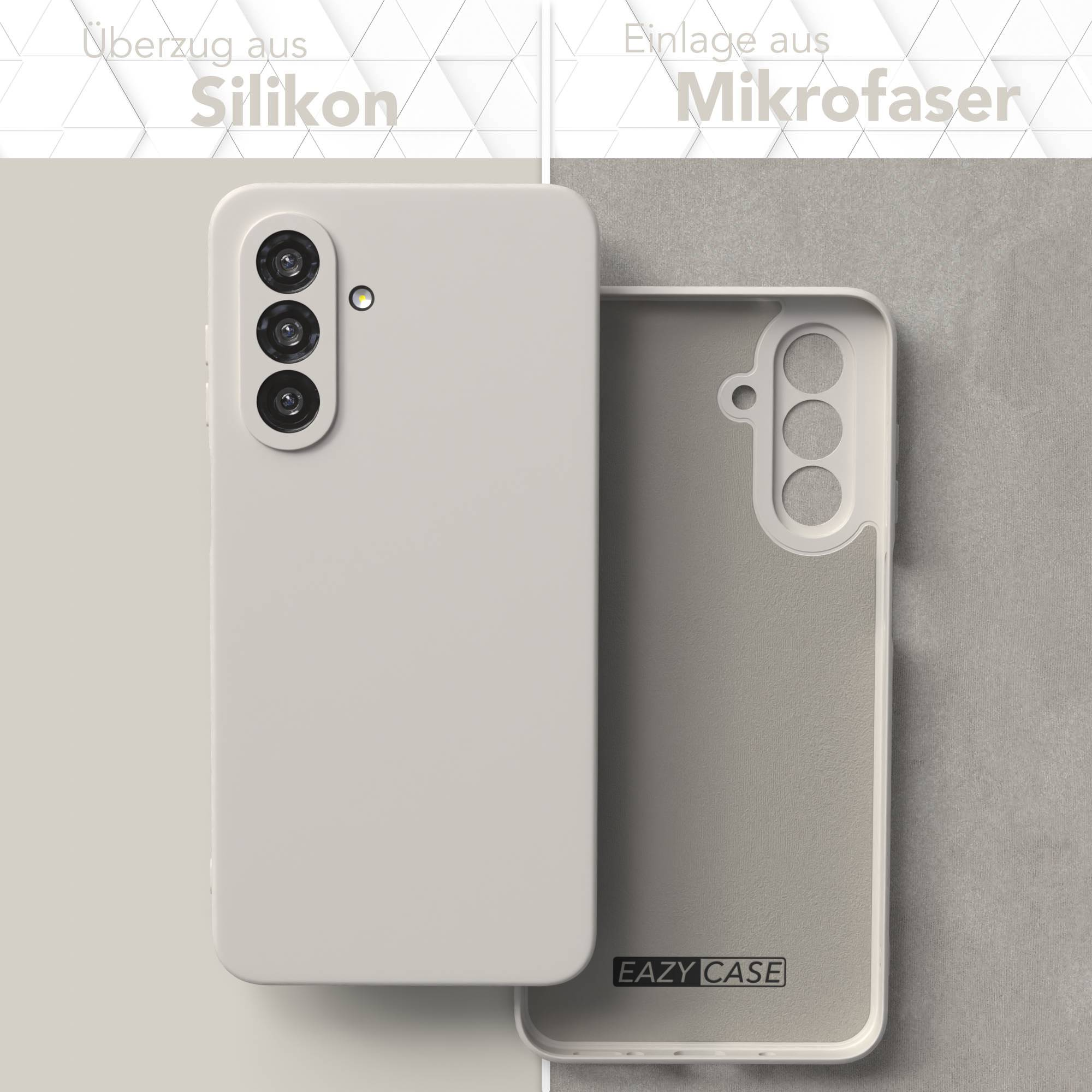 Eine Handyhülle, außen Silikon, innen Mikrofaser. Die Hülle ist cremefarben und zeigt die Innenseite. EAZY CASE Logo ist sichtbar.