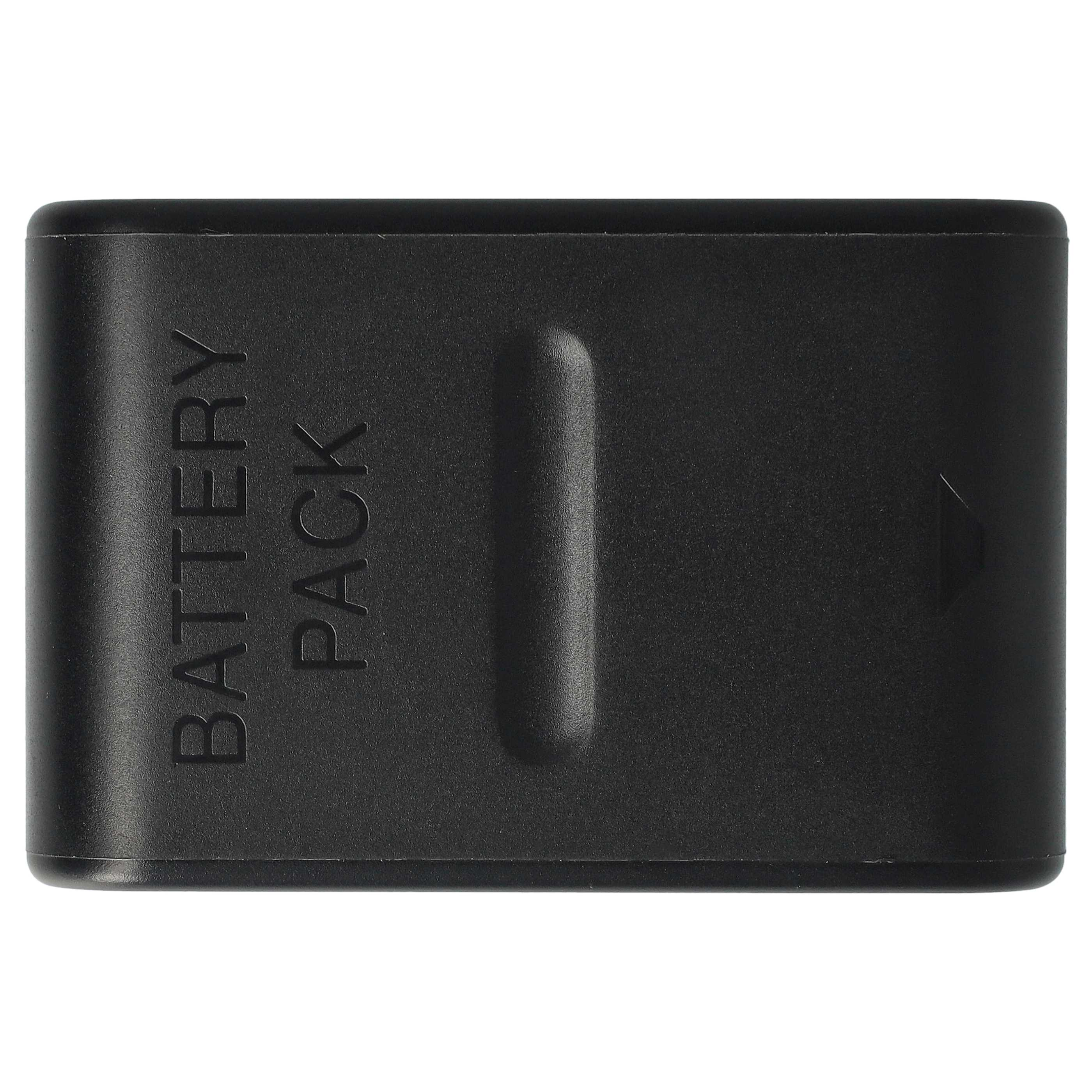 Ein schwarzes Akkupack mit den Worten 'BATTERY PACK'. Es hat eine vertiefte Fläche und einen Pfeil.