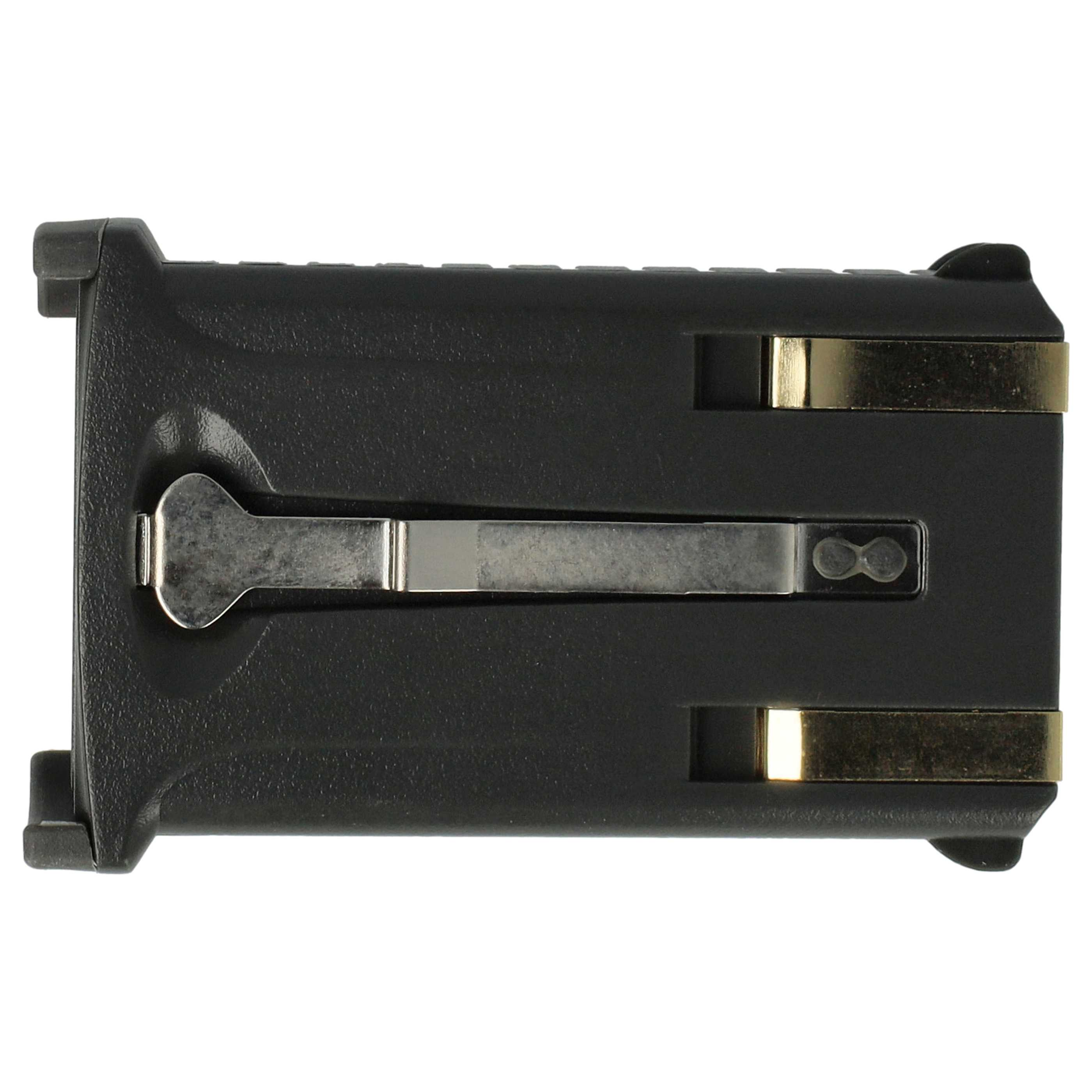 Ein schwarzes, rechteckiges Gerät mit einem silbernen Hebel in der Mitte und goldfarbenen Metallstreifen.