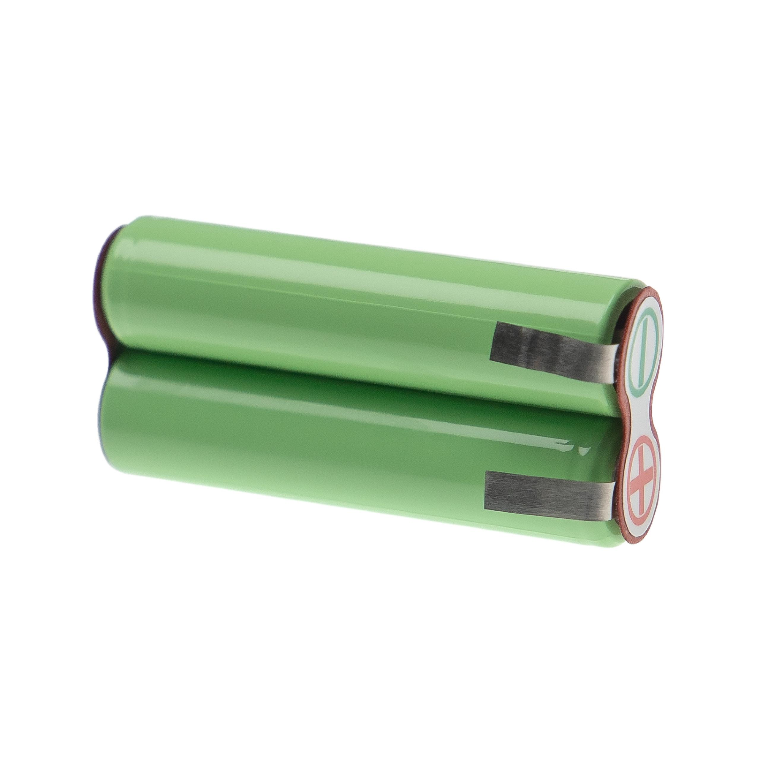 Zwei grüne zylindrische Batterien werden gezeigt. Eine wird reflektiert. Die Enden haben farbige Markierungen.