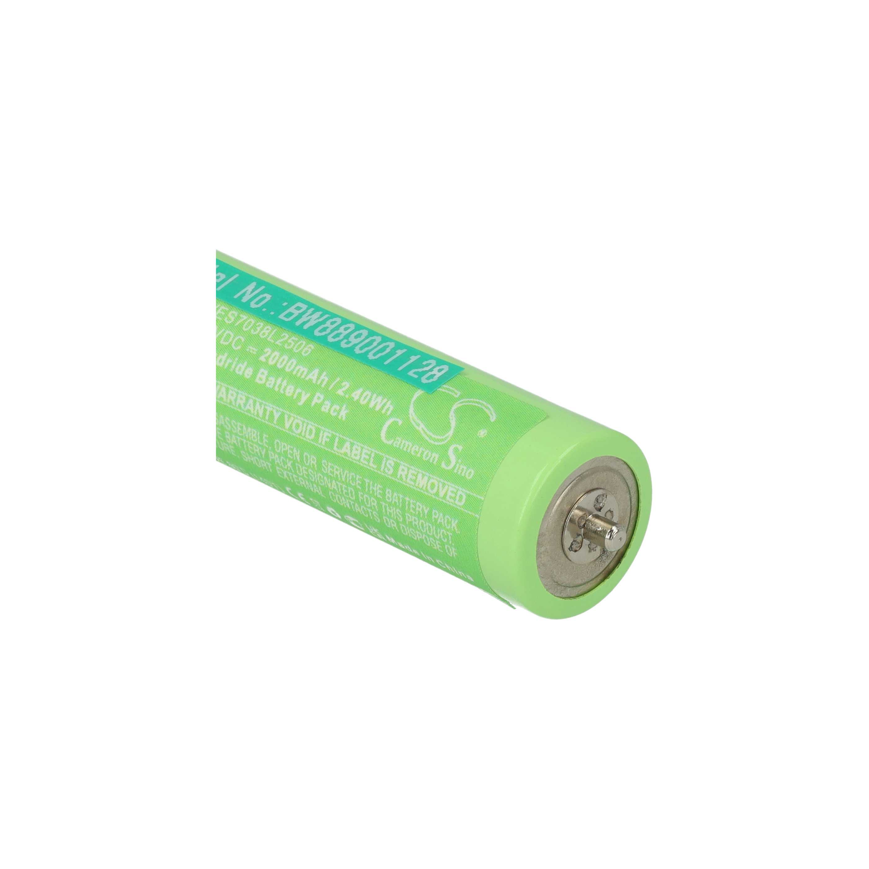 Eine grüne zylindrische Batterie mit Text, Seriennummer BW889001128 und Cameron Sino auf dem Etikett.