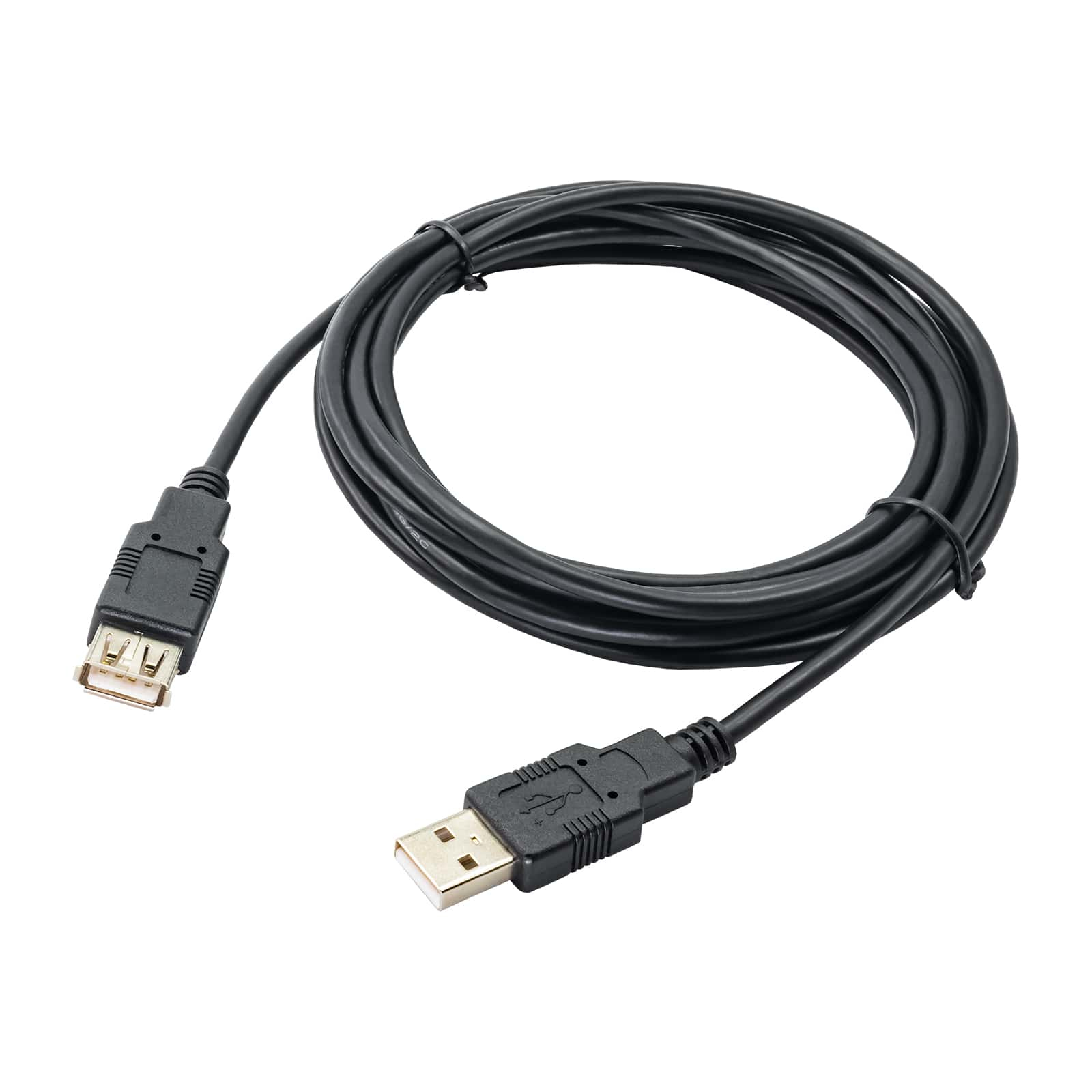 Cavo USB nero con due connettori. Un USB-A e un USB-B. Il cavo è arrotolato.