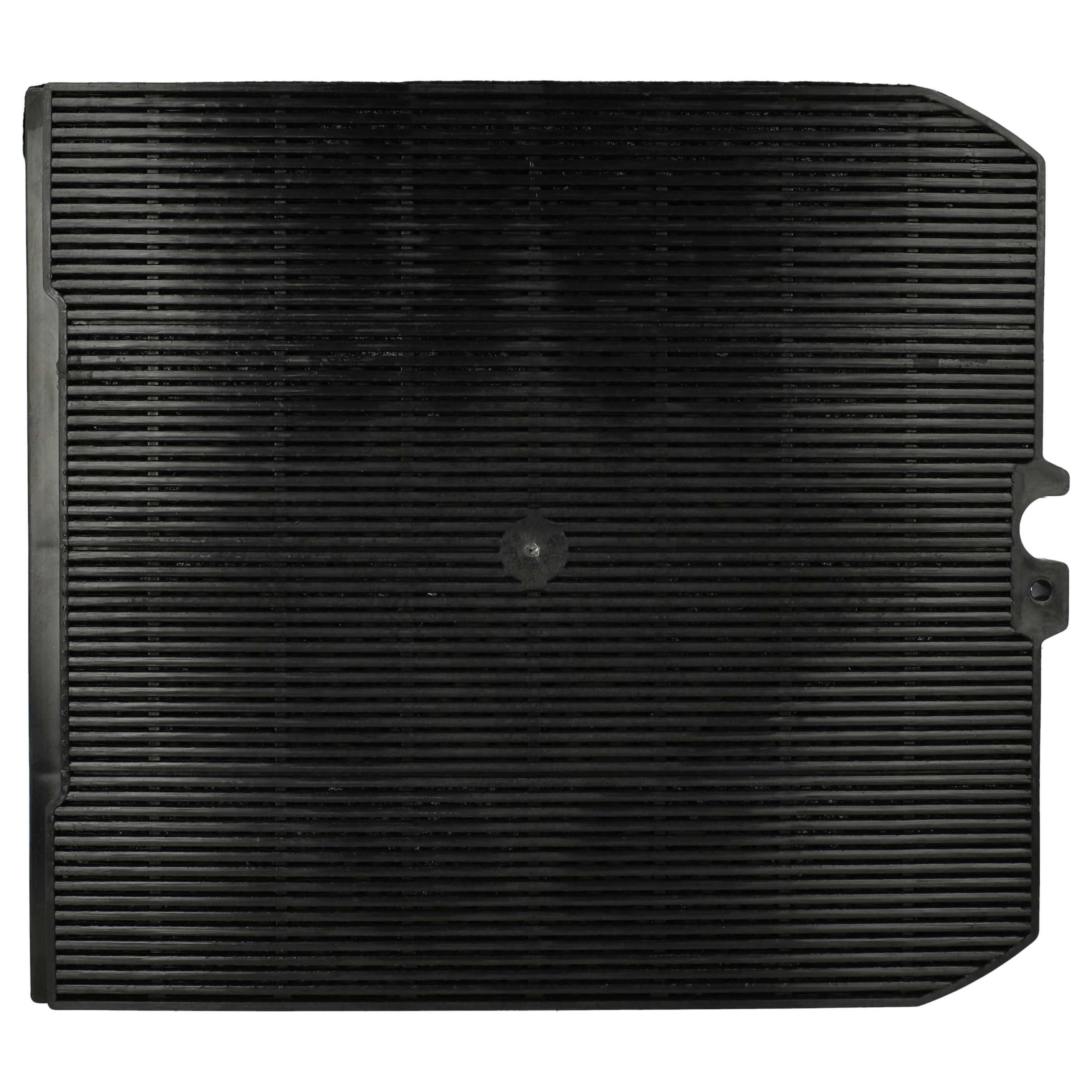Ein schwarzer, rechteckiger Grill mit horizontalen Linien und einem zentralen kreisförmigen Merkmal. Es hat eine gebogene Kante und ein Loch.