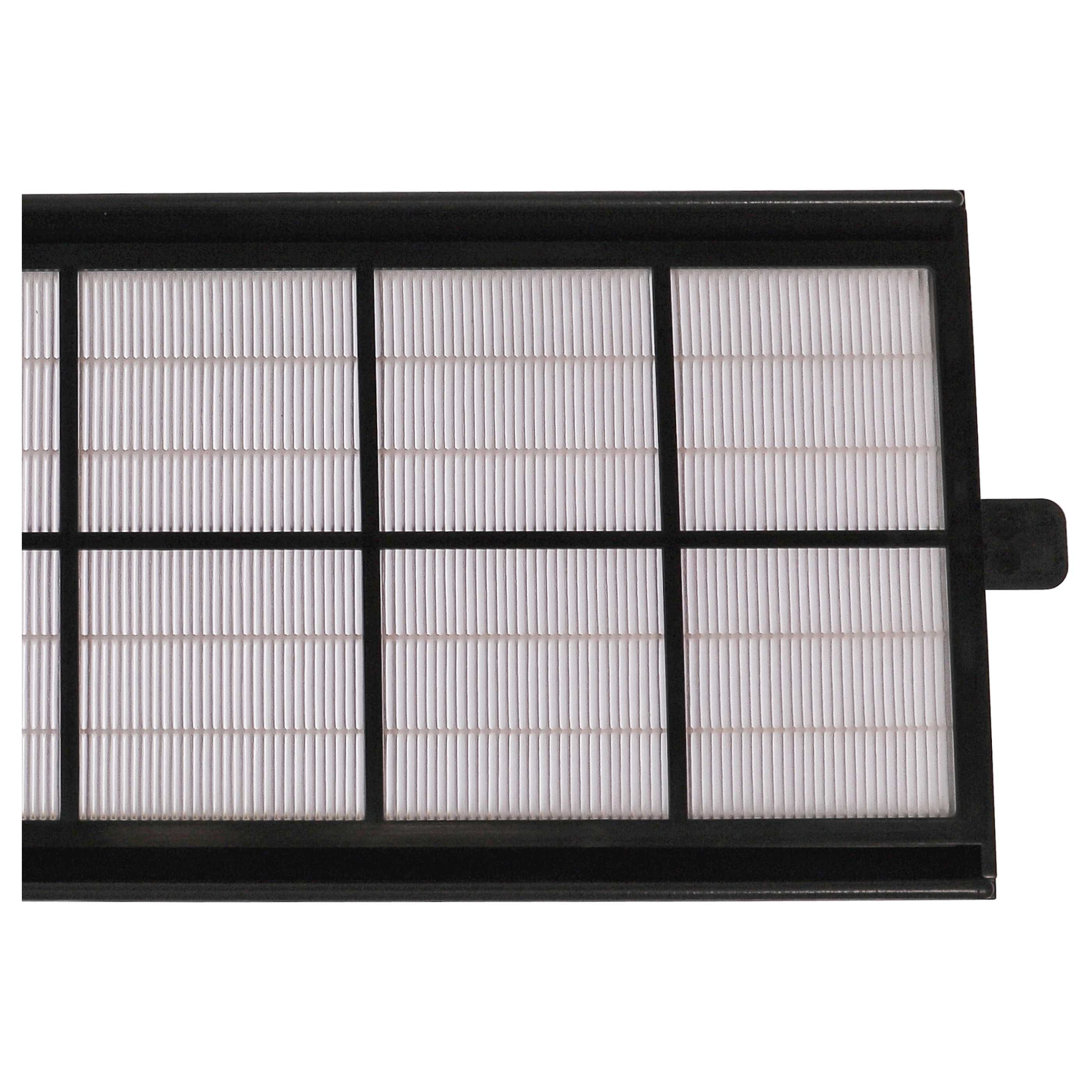 Ein rechteckiger Luftfilter mit weißem, plissiertem Material und schwarzem Rahmen.