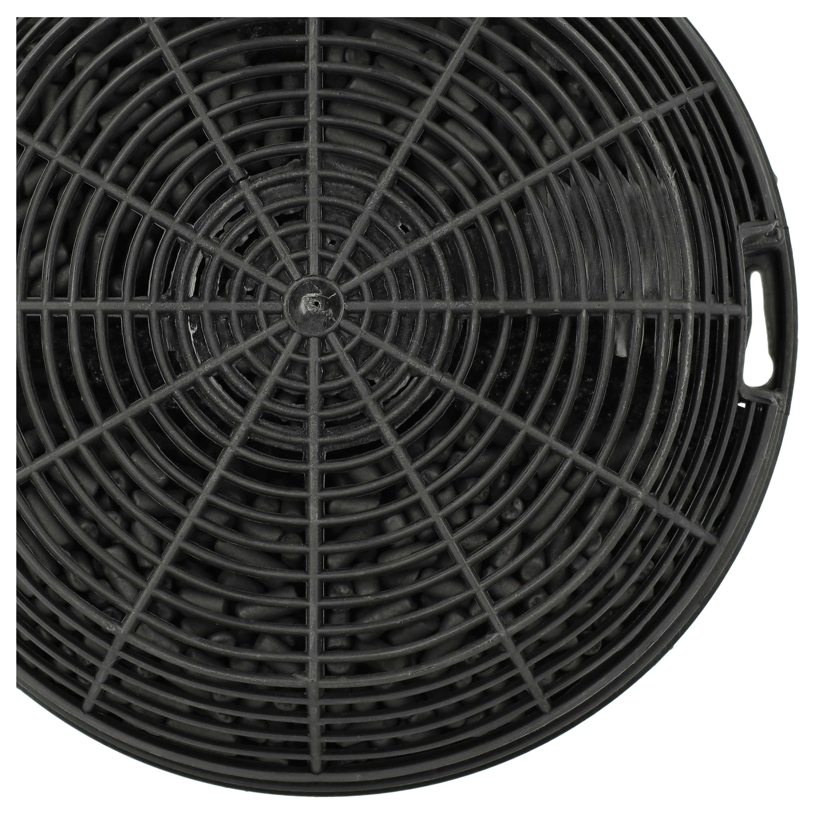 Nahaufnahme eines schwarzen Aktivkohlefilters mit Gittermuster. Der Filter enthält kleine schwarze Granulatstücke.