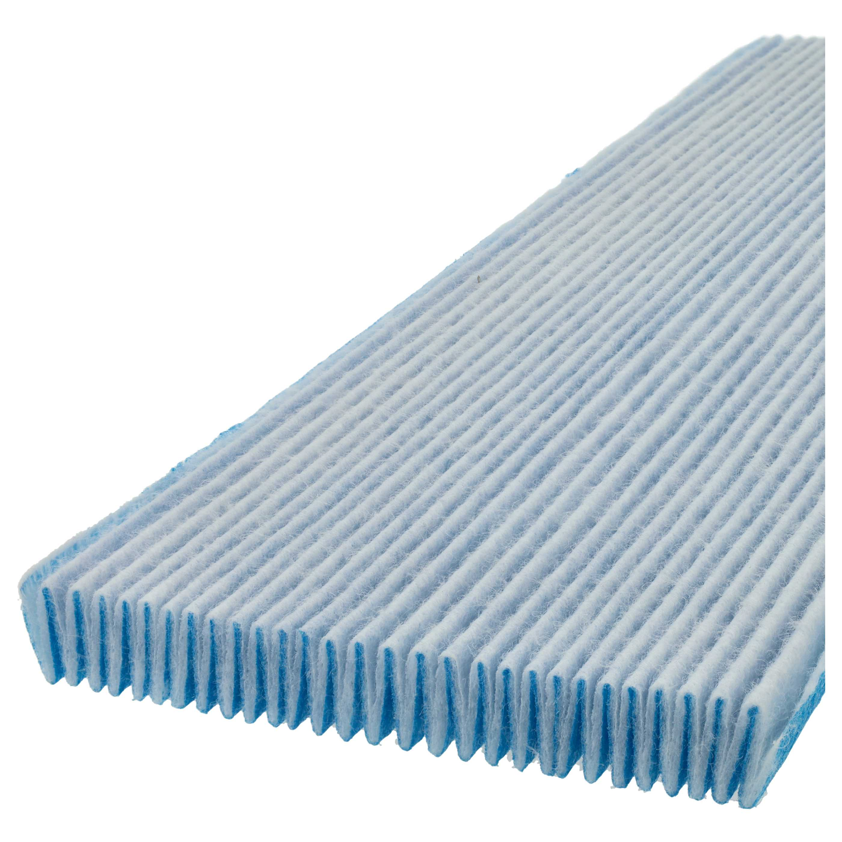 Nahaufnahme eines Luftfilters. Er ist blau und weiß und hat ein faltiges Design zur Luftfilterung.
