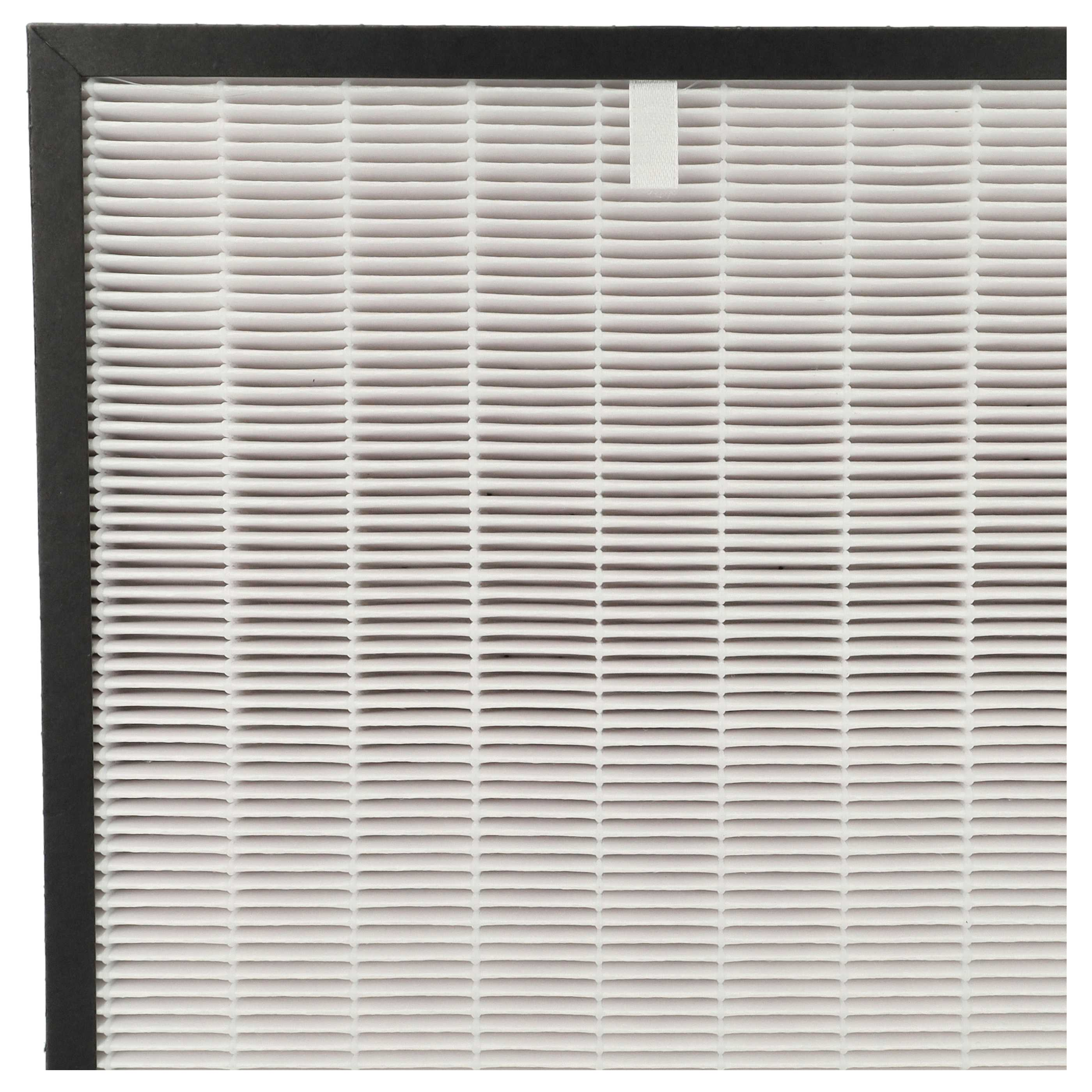 Nahaufnahme eines Luftfilters. Der Filter hat horizontale Rippen. Der Rahmen ist schwarz, und ein weißer Streifen ist sichtbar.