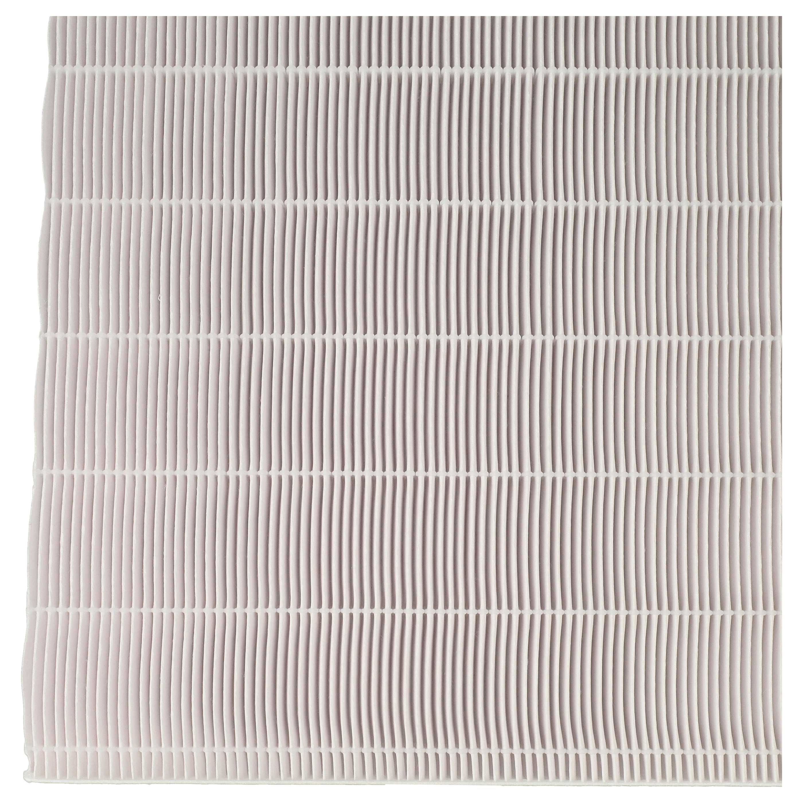 Nahaufnahme eines weißen Luftfilters mit einem Rastermuster aus vertikalen, parallelen Rippen. Der Filter ist sauber und neu.