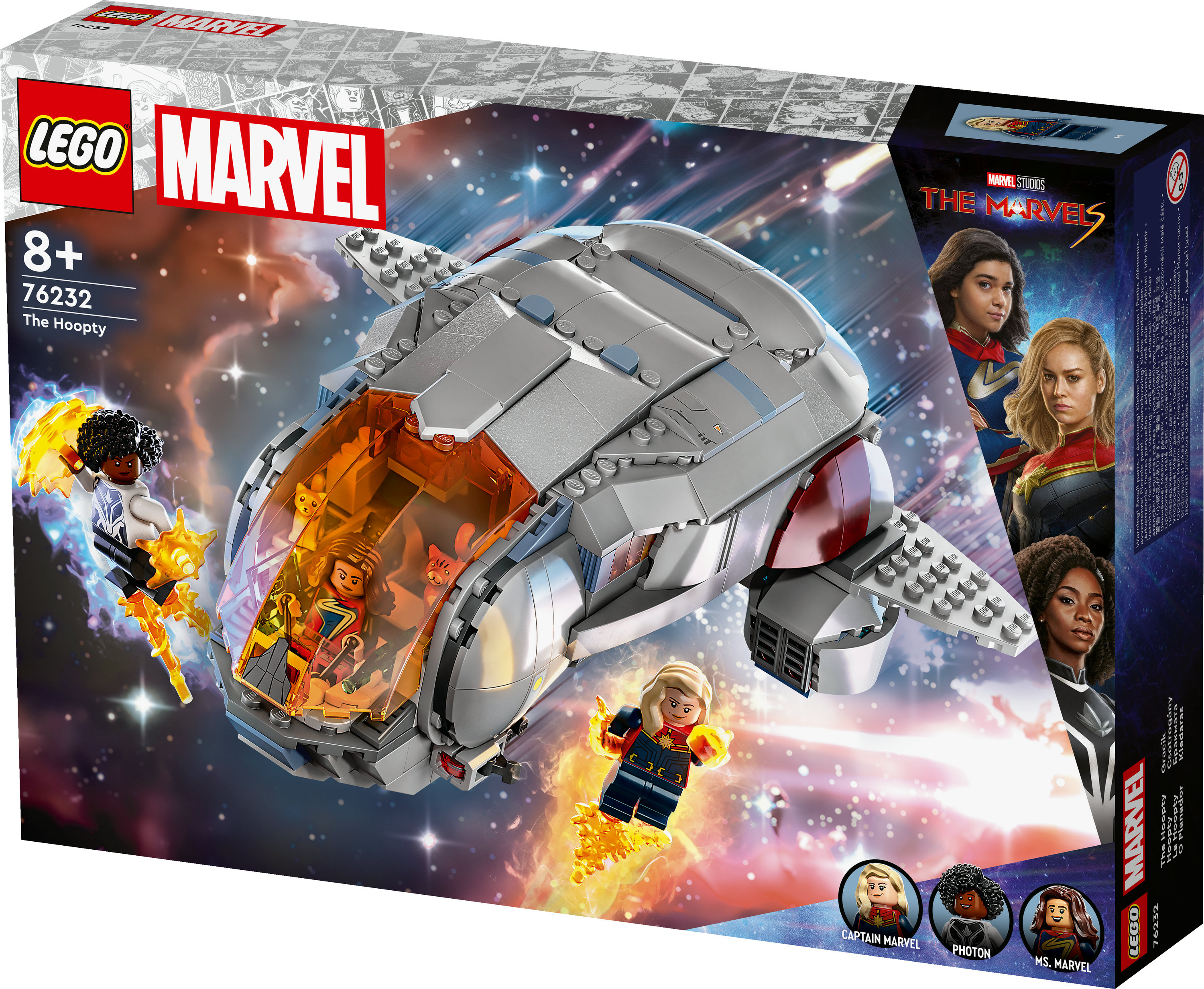 The Hoopty uzay gemisinin LEGO Marvel seti. Captain Marvel, Photon ve Ms. Marvel figürlerini içerir.