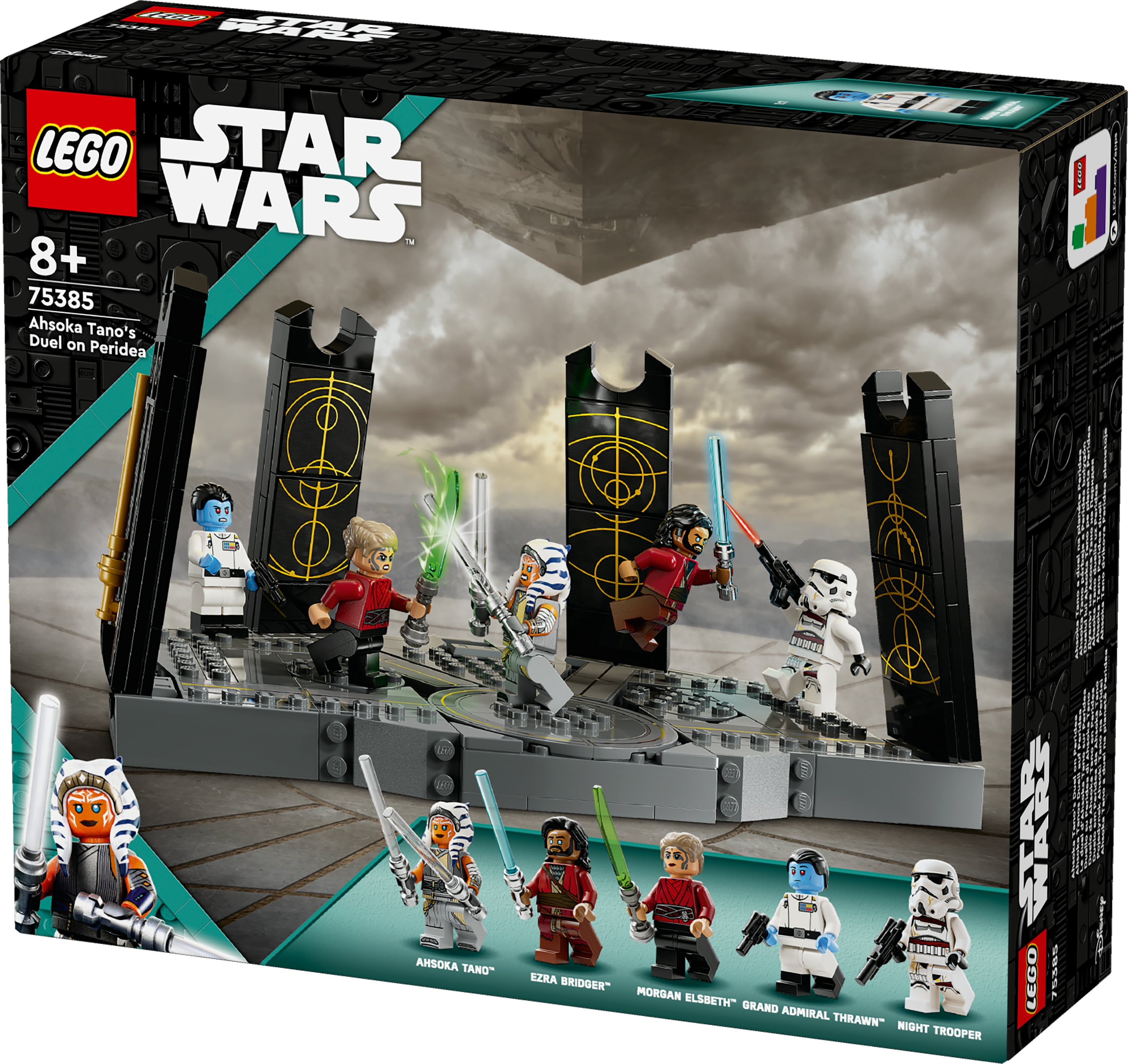 Scatola del set Lego Star Wars. Presenta Ahsoka Tano, Ezra Bridger e altri. Include una scena di battaglia.